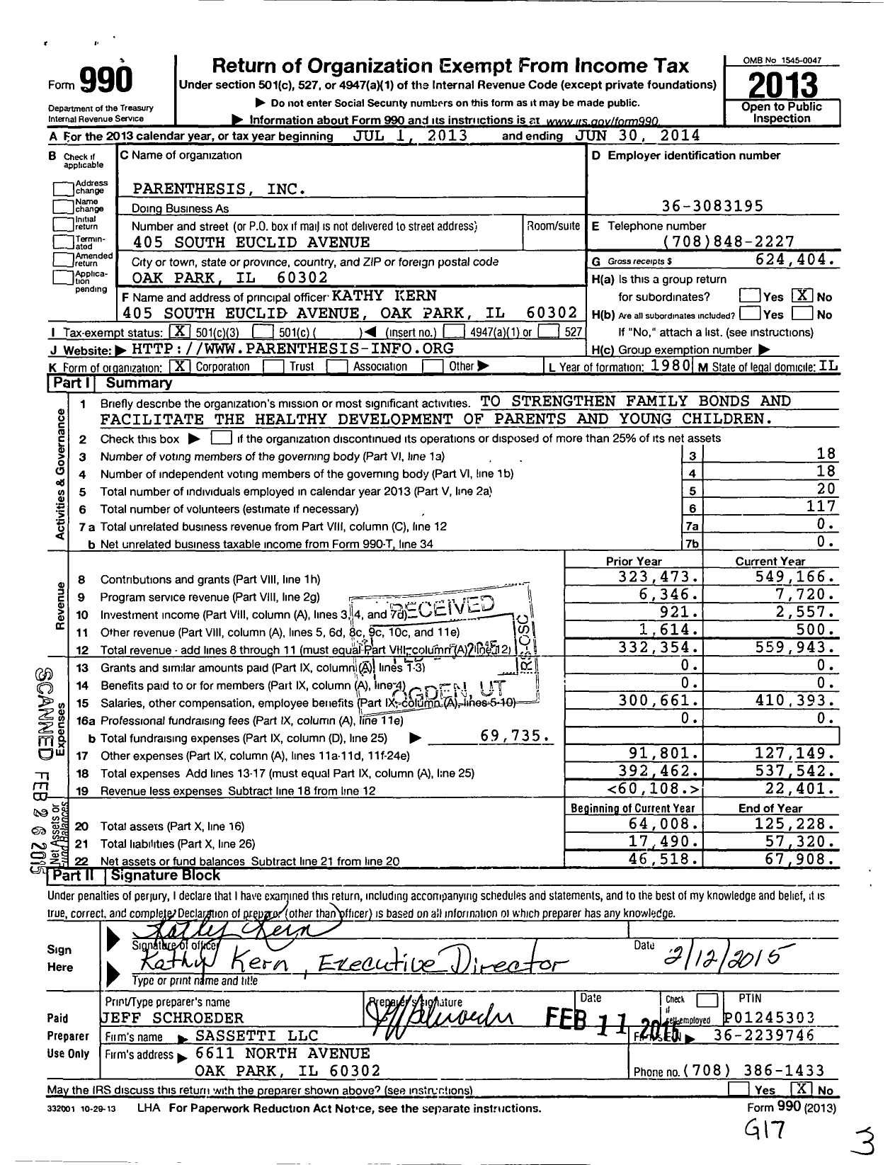 Image of first page of 2013 Form 990 for Parenthesis