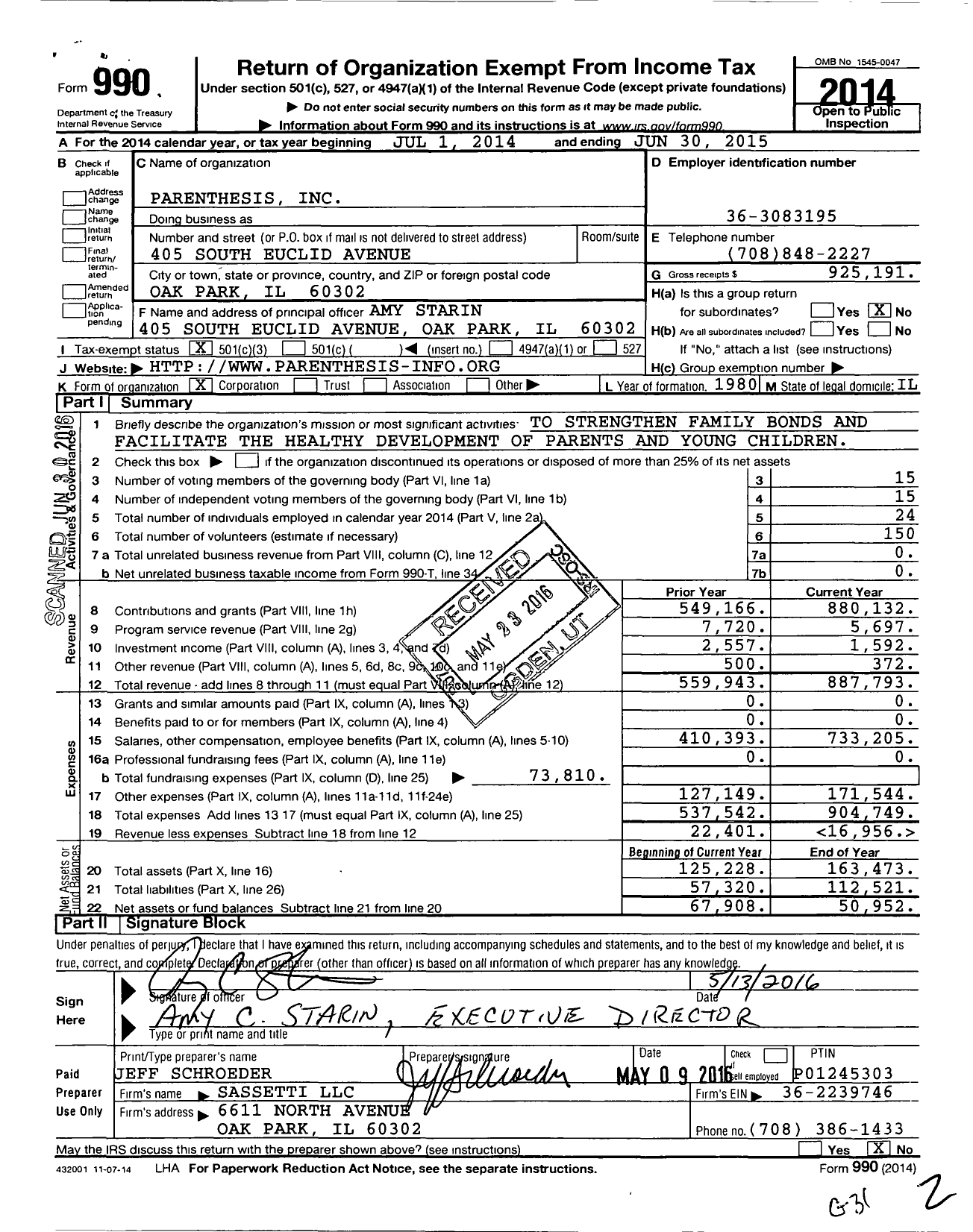 Image of first page of 2014 Form 990 for Parenthesis