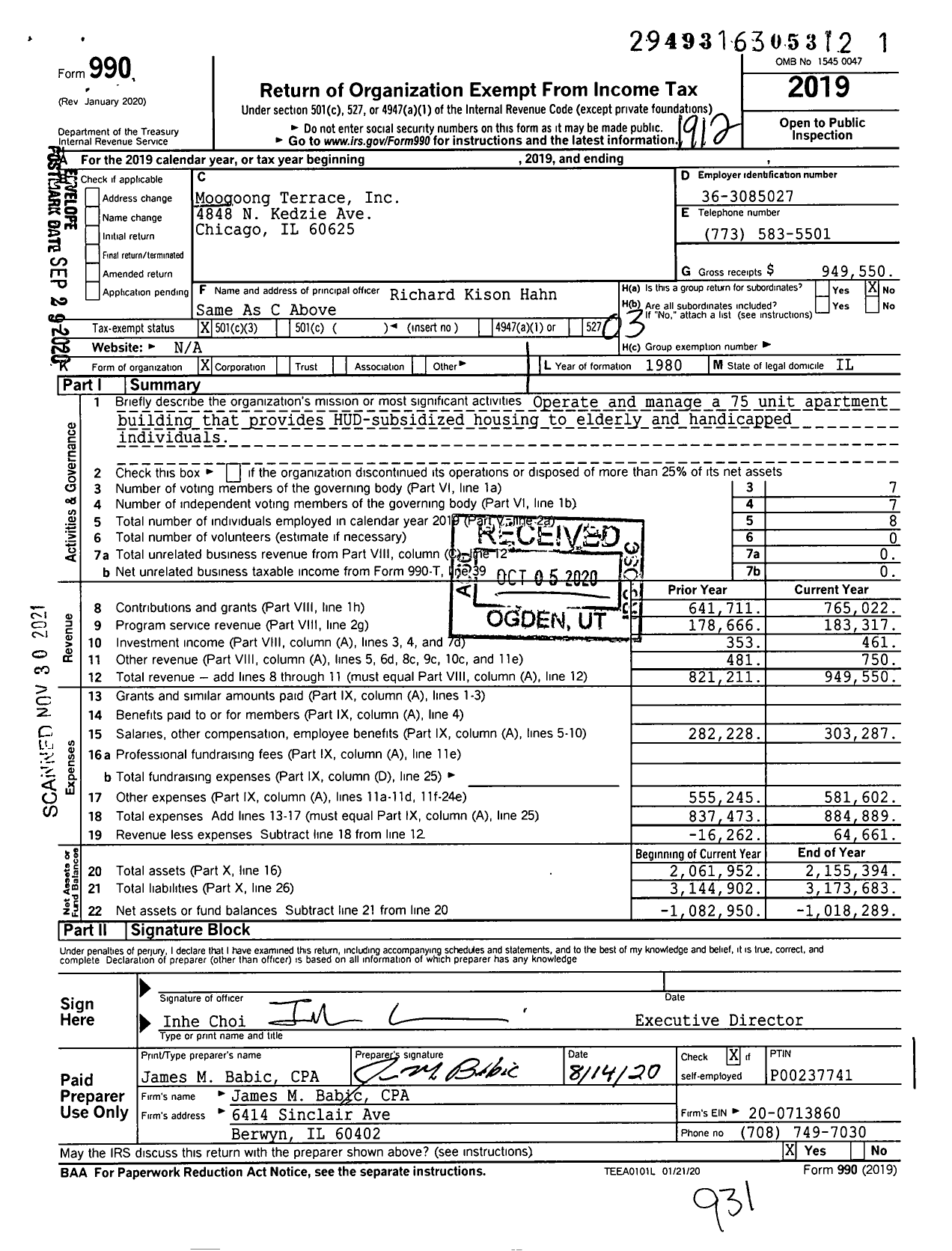 Image of first page of 2019 Form 990 for Moogoong Terrace