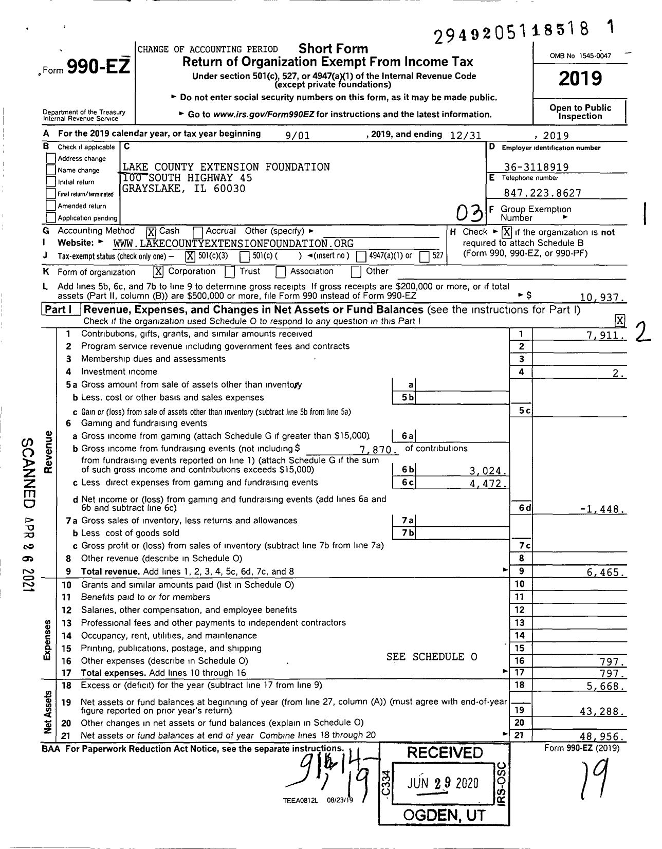 Image of first page of 2019 Form 990EZ for Lake County Extension Foundation