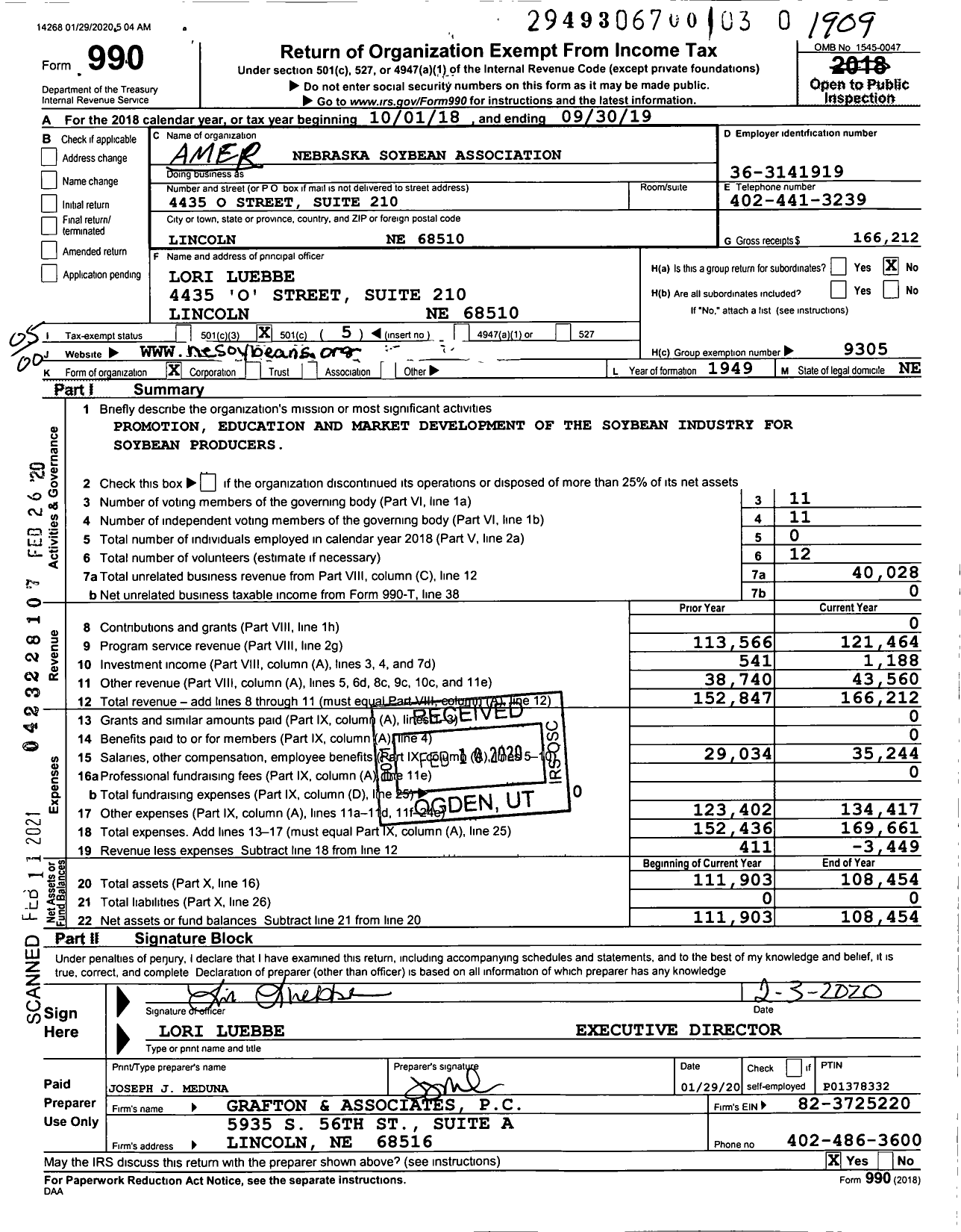 Image of first page of 2018 Form 990O for Nebraska Soybean Association