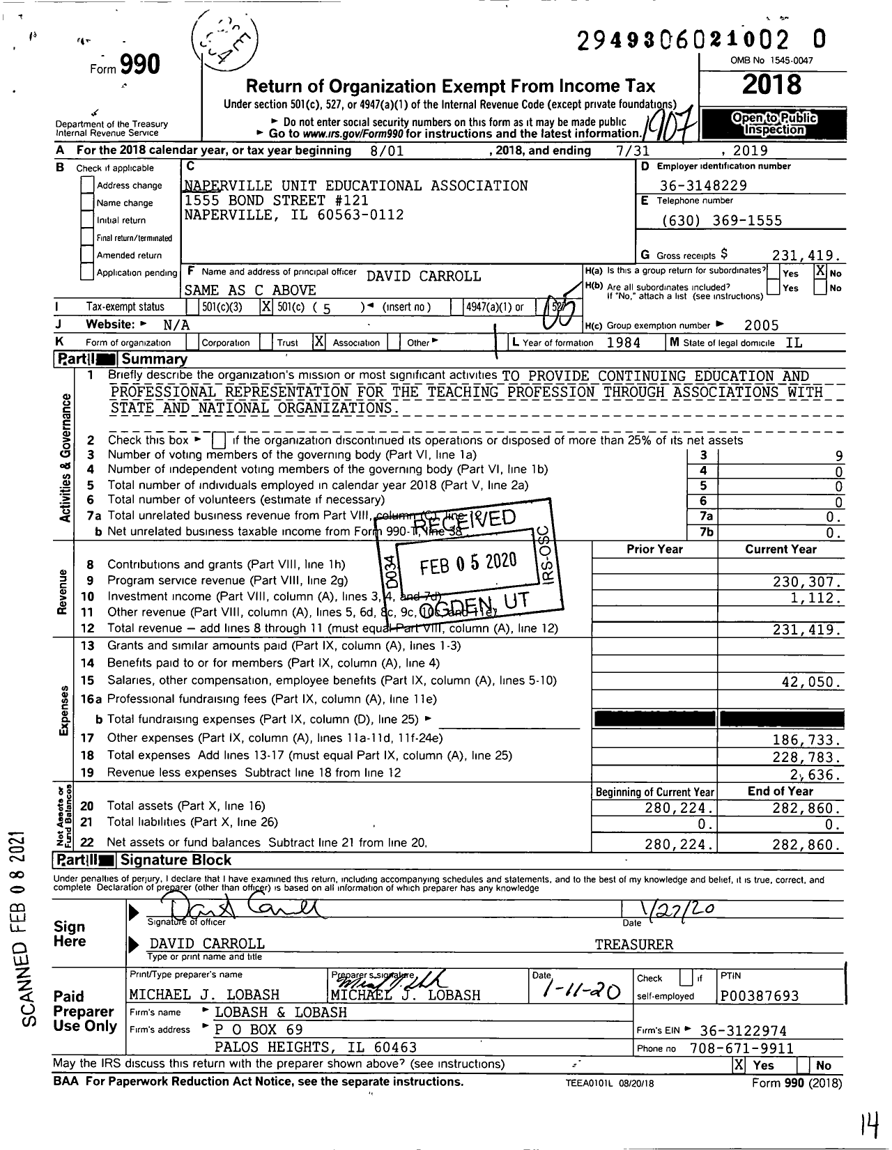 Image of first page of 2018 Form 990O for Illinois Education Association - Naperville Unit Rducation Assoc