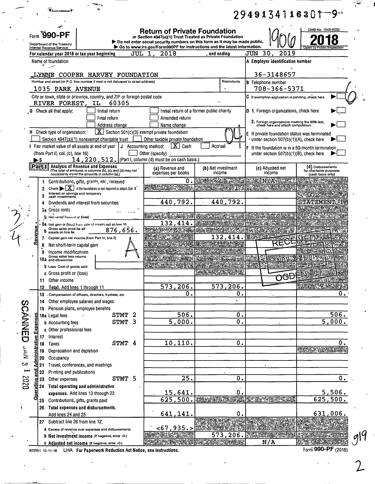 Image of first page of 2018 Form 990PF for Lynne Cooper Harvey Foundation