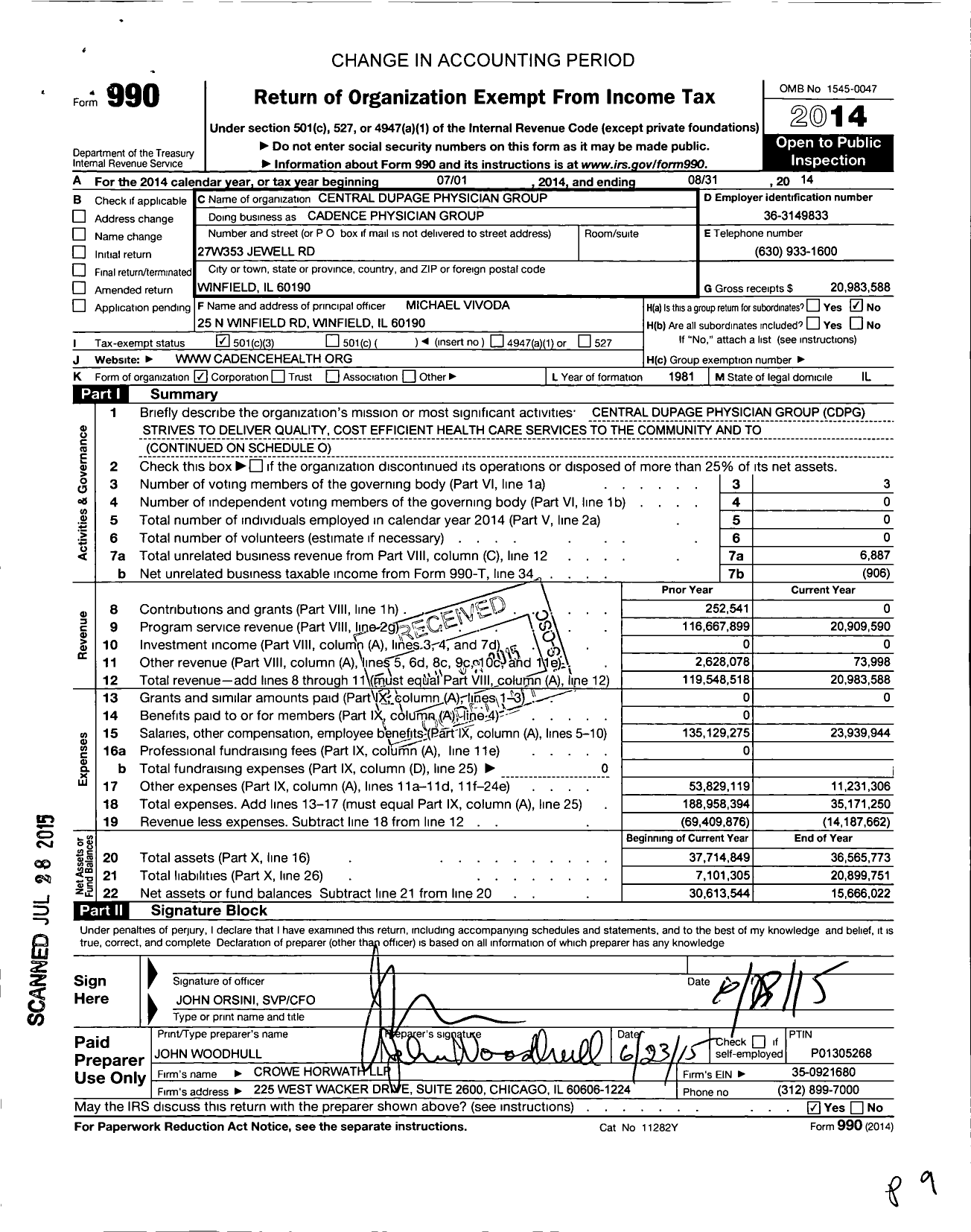 Image of first page of 2013 Form 990 for Northwestern Memorial Healthcare