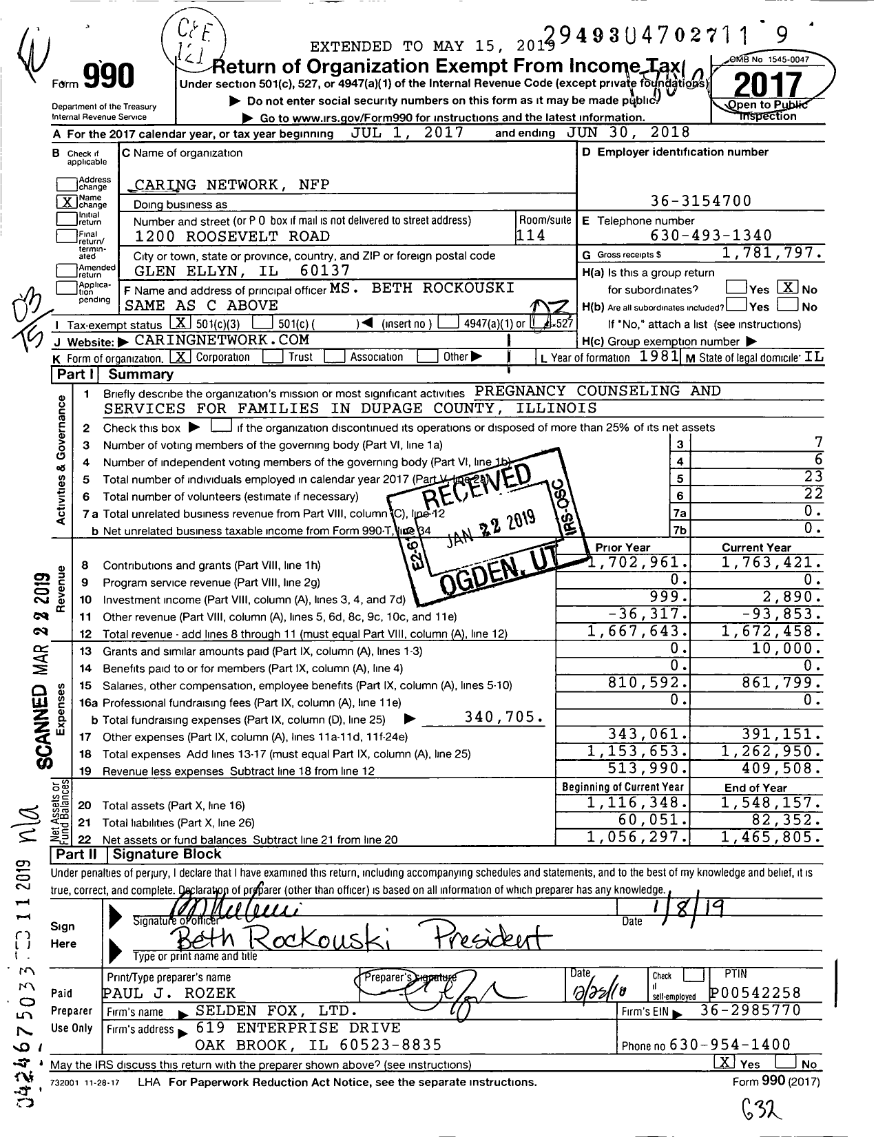 Image of first page of 2017 Form 990 for Caring Network of Illinois