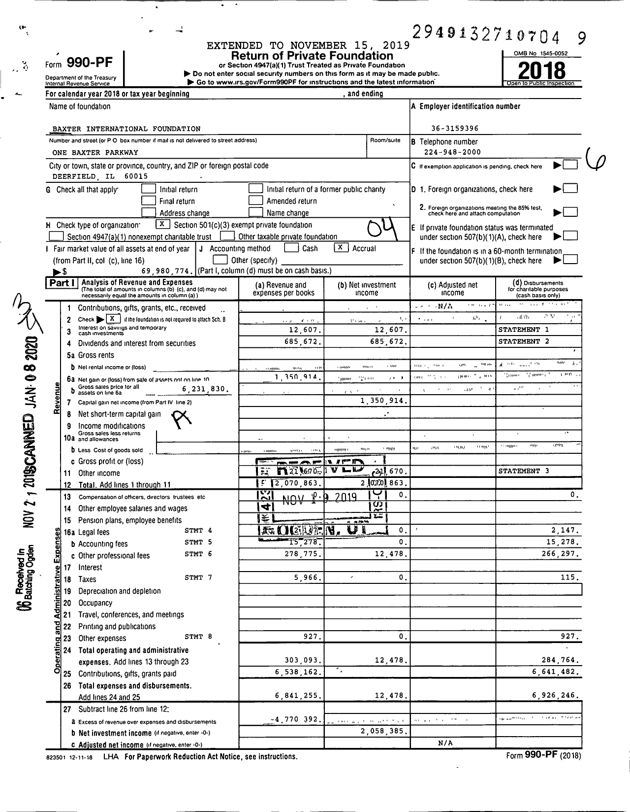 Image of first page of 2018 Form 990PF for Baxter