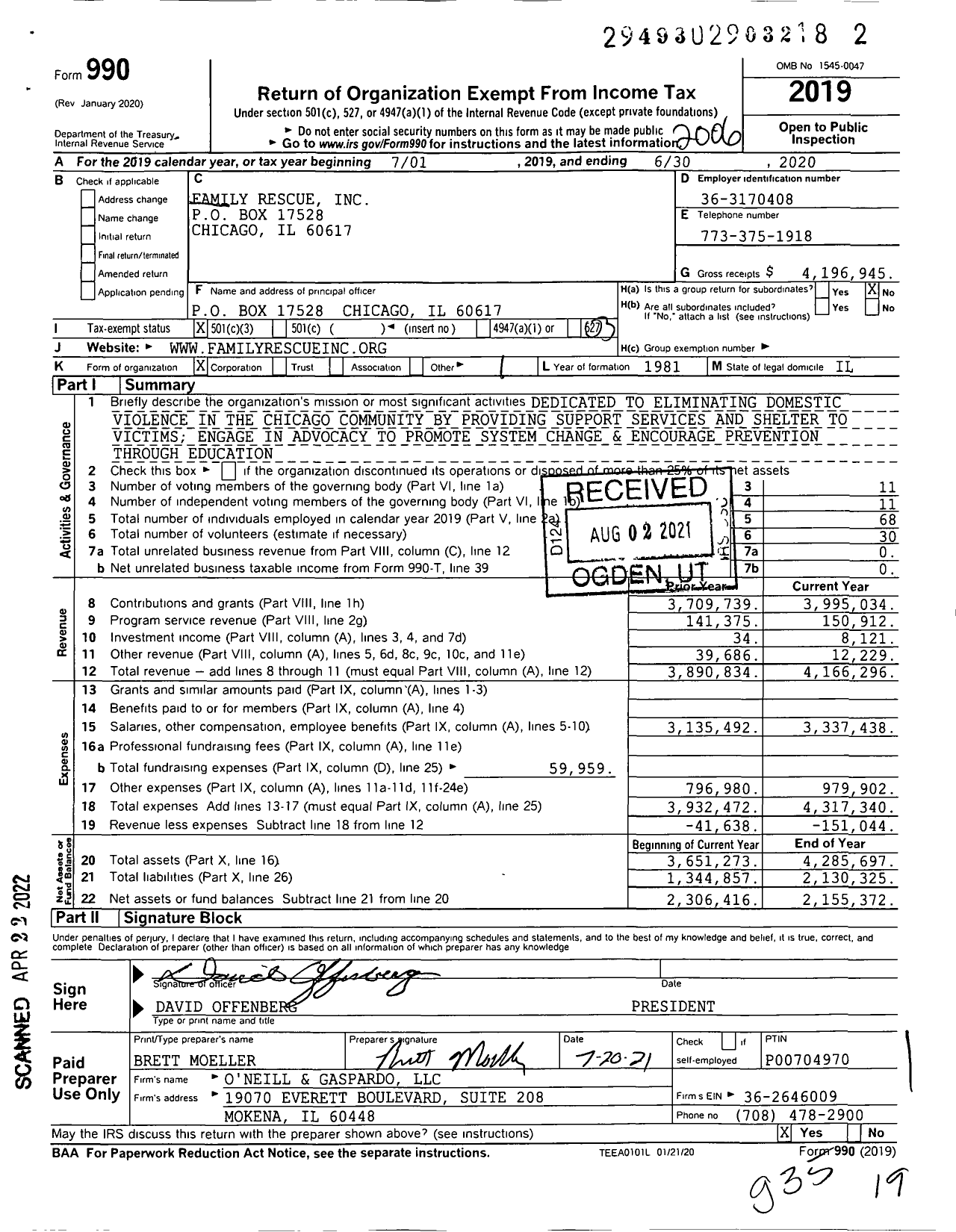 Image of first page of 2019 Form 990 for Family Rescue