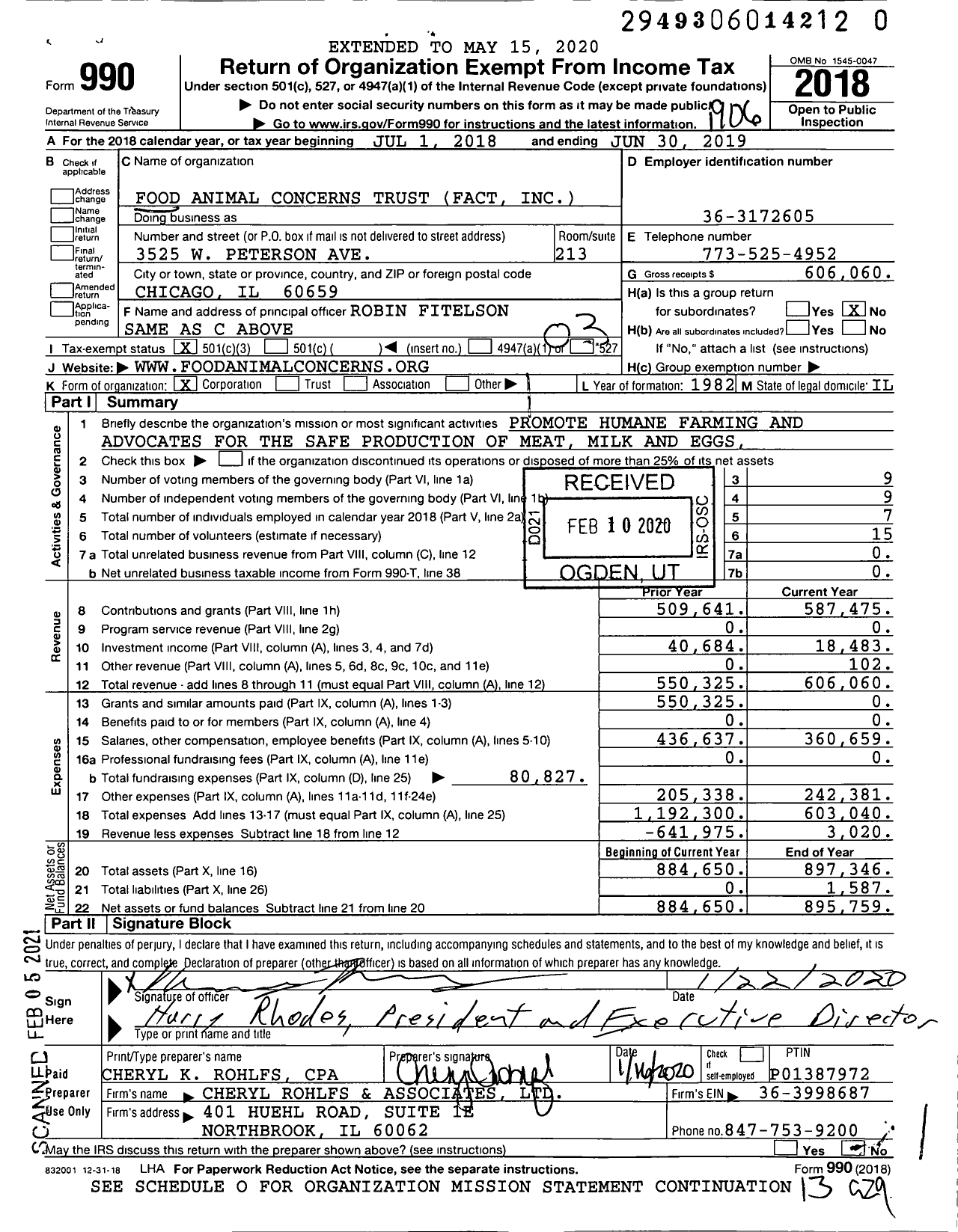 Image of first page of 2018 Form 990 for Food Animal Concerns Trust