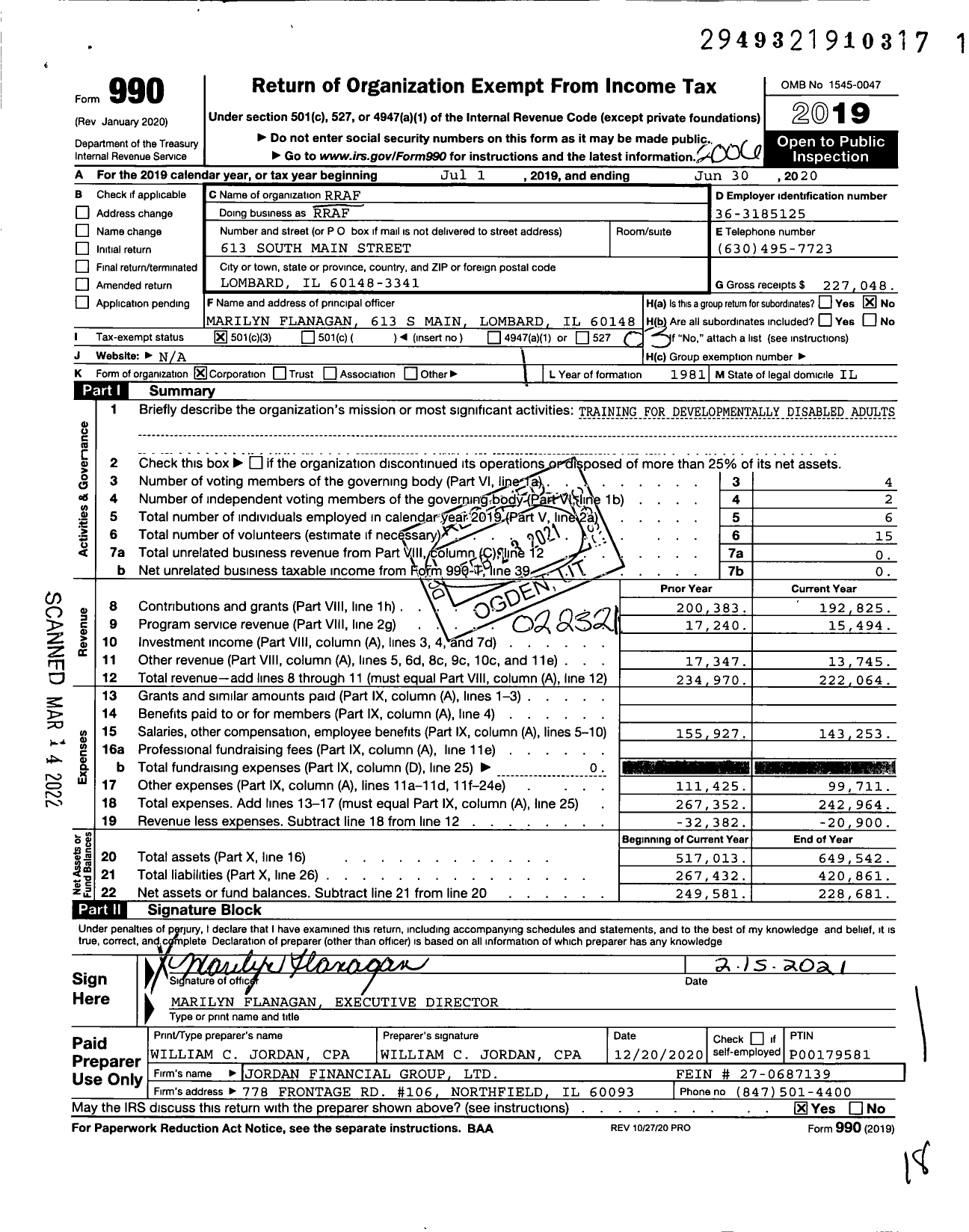 Image of first page of 2019 Form 990 for Rraf