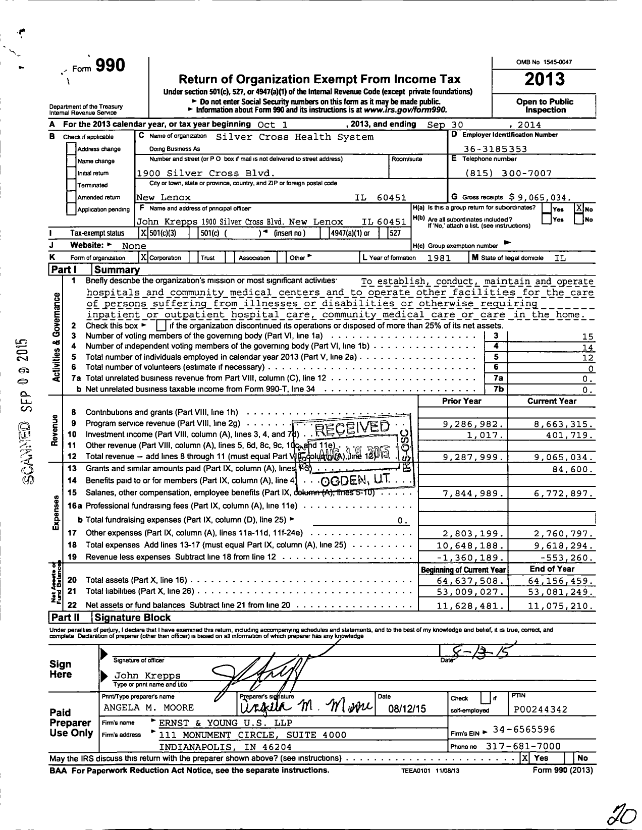 Image of first page of 2013 Form 990 for Silver Cross Hospital