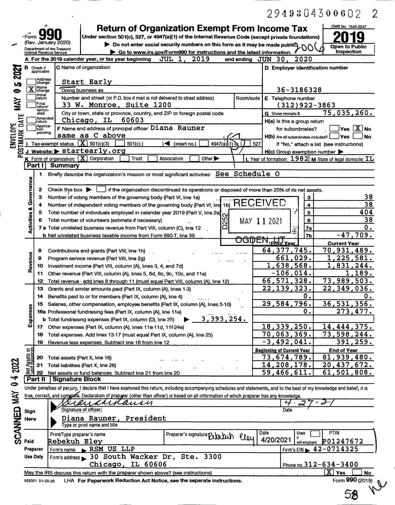 Image of first page of 2019 Form 990 for Start Early