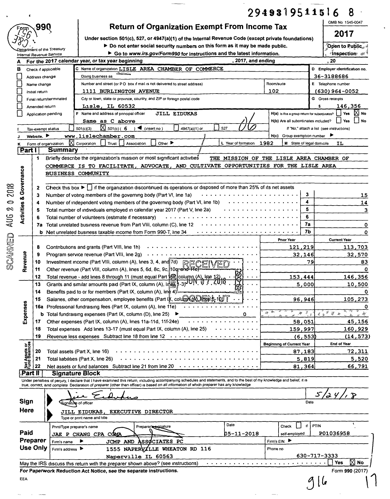 Image of first page of 2017 Form 990O for Lisle Area Chamber of Commerce