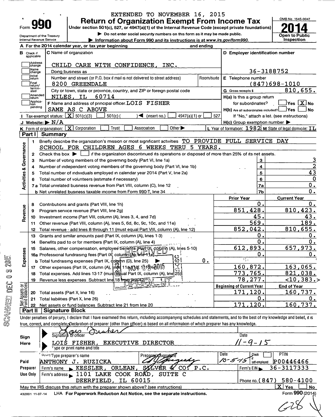 Image of first page of 2014 Form 990 for Child Care with Confidence