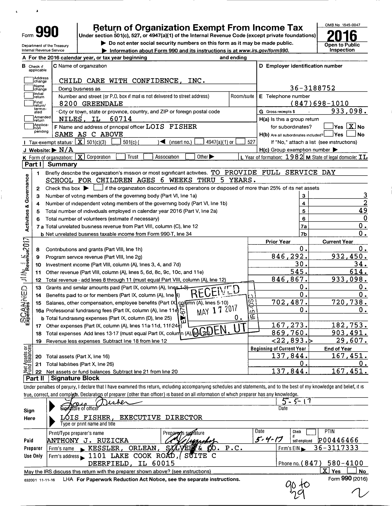 Image of first page of 2016 Form 990 for Child Care with Confidence