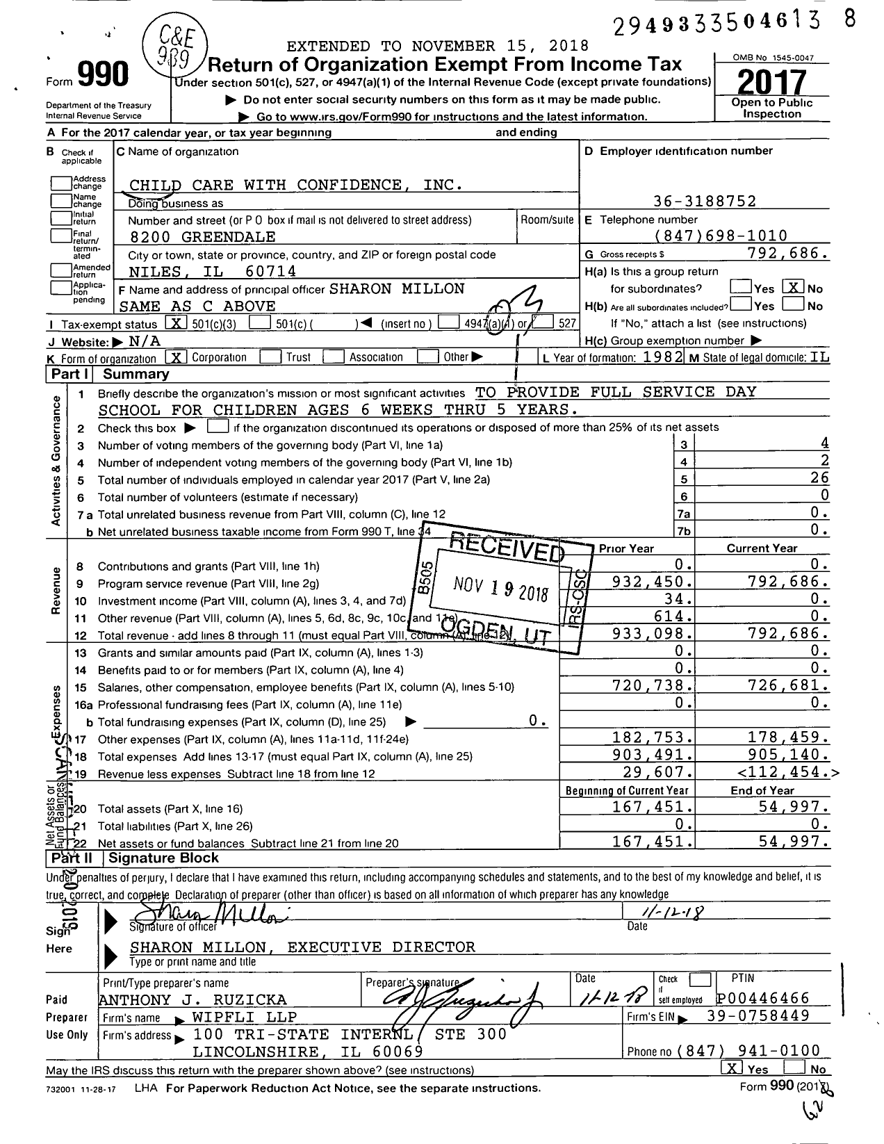 Image of first page of 2017 Form 990 for Child Care with Confidence