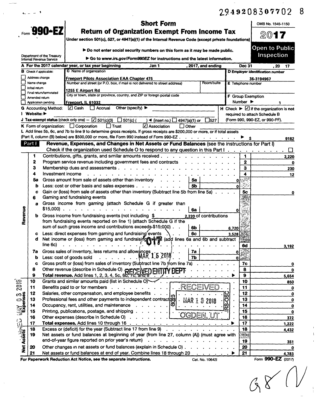 Image of first page of 2017 Form 990EZ for Freeport Pilots Association