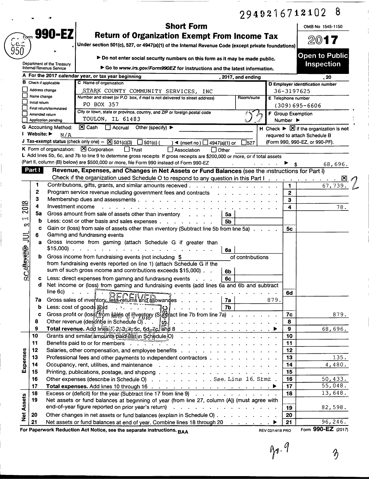 Image of first page of 2017 Form 990EZ for Stark County Community Services
