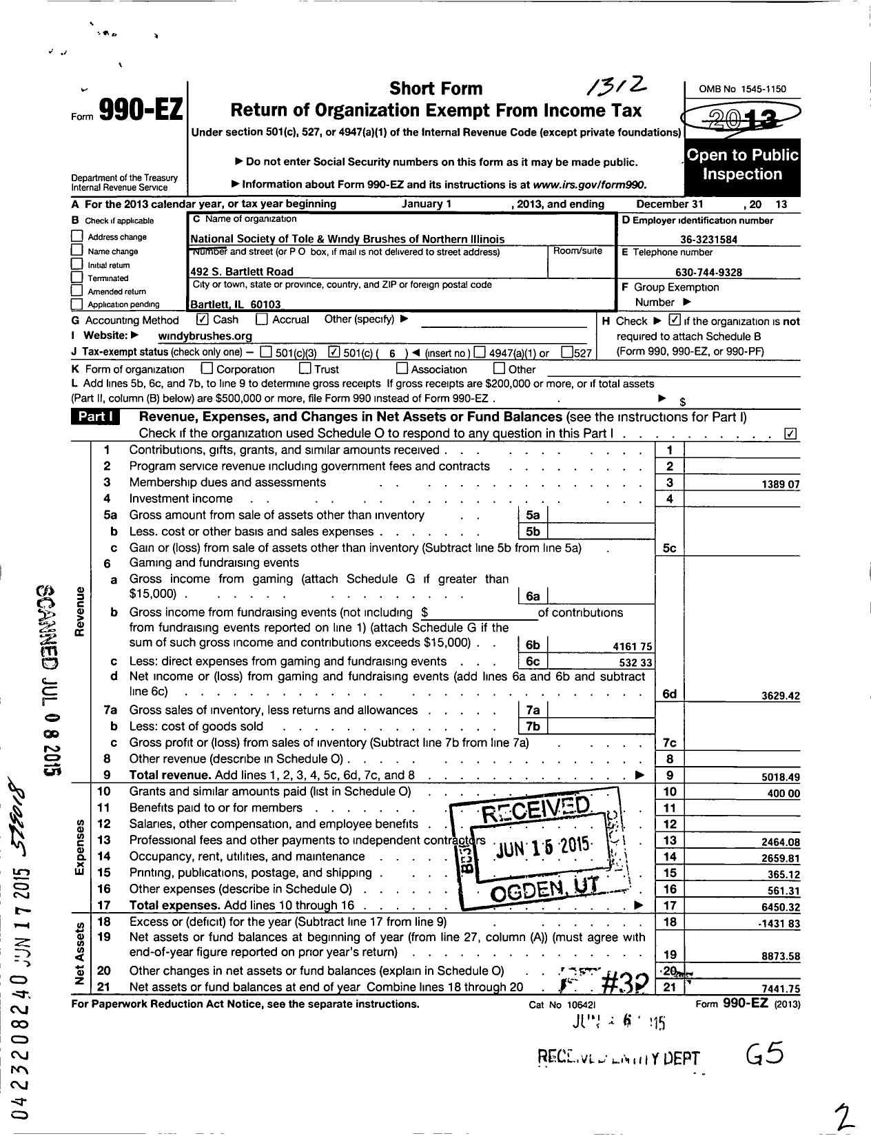 Image of first page of 2013 Form 990EO for National Society of Tole and Decorative Painters / Windy Brushes of Northern Illinois