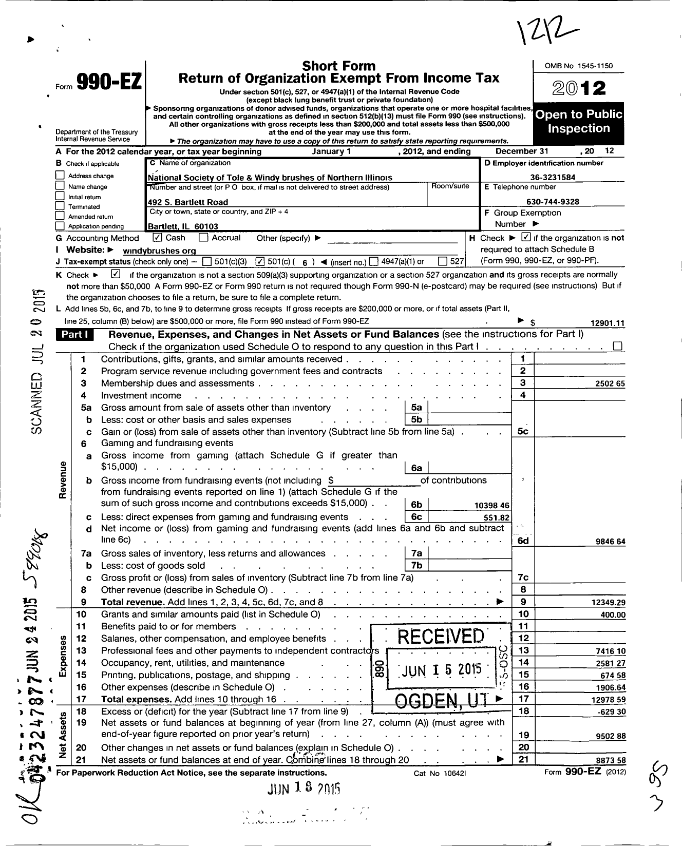 Image of first page of 2012 Form 990EO for National Society of Tole and Decorative Painters / Windy Brushes of Northern Illinois