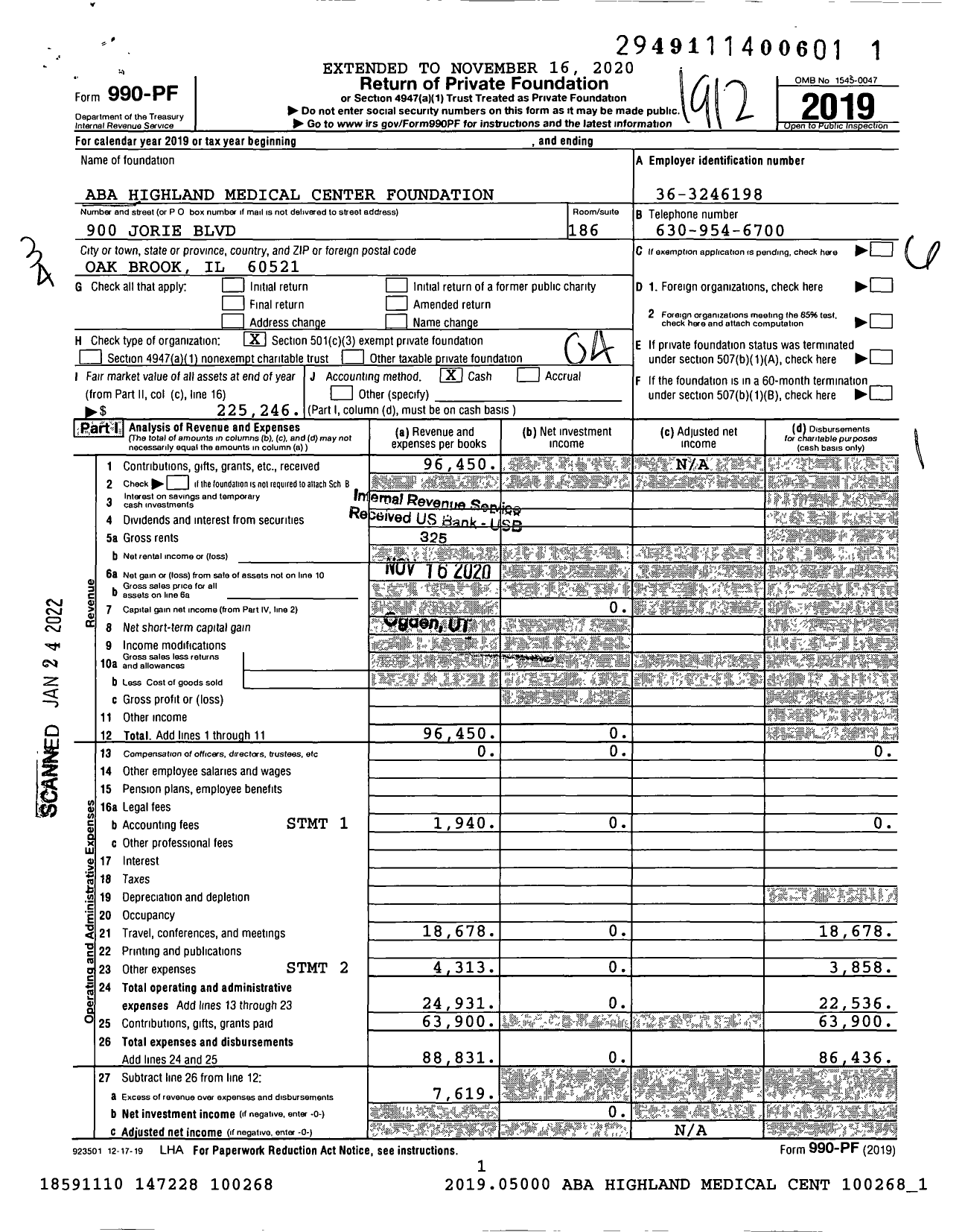 Image of first page of 2019 Form 990PF for Aba Highland Medical Center Foundation