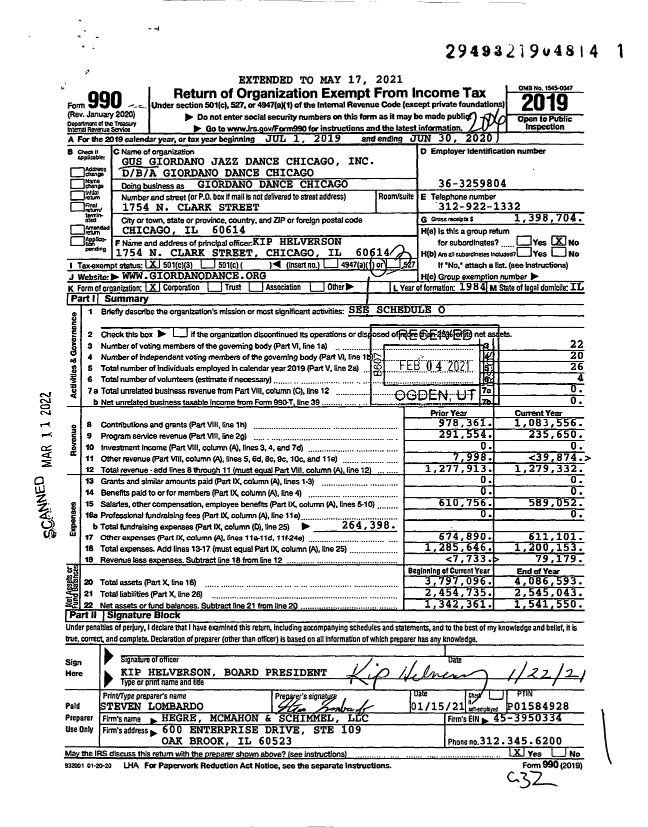 Image of first page of 2019 Form 990 for Giordano Dance Chicago (GDC)