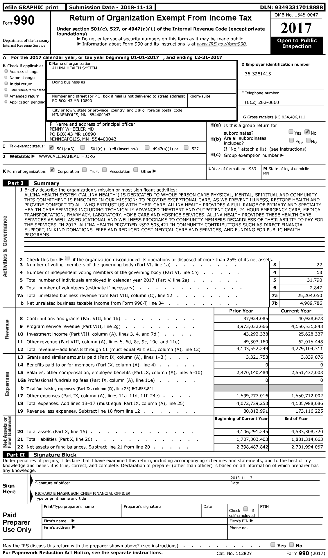 Image of first page of 2017 Form 990 for Allina Health