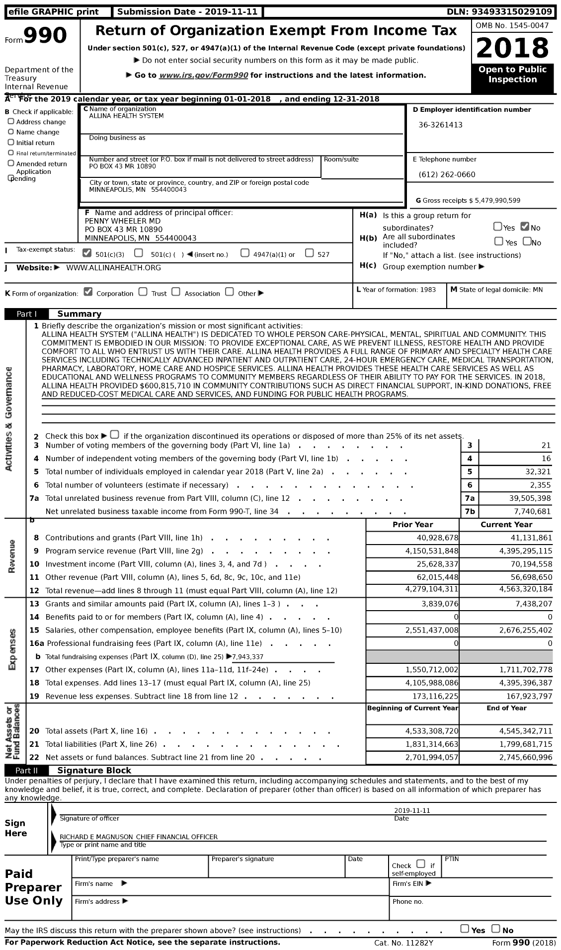 Image of first page of 2018 Form 990 for Allina Health