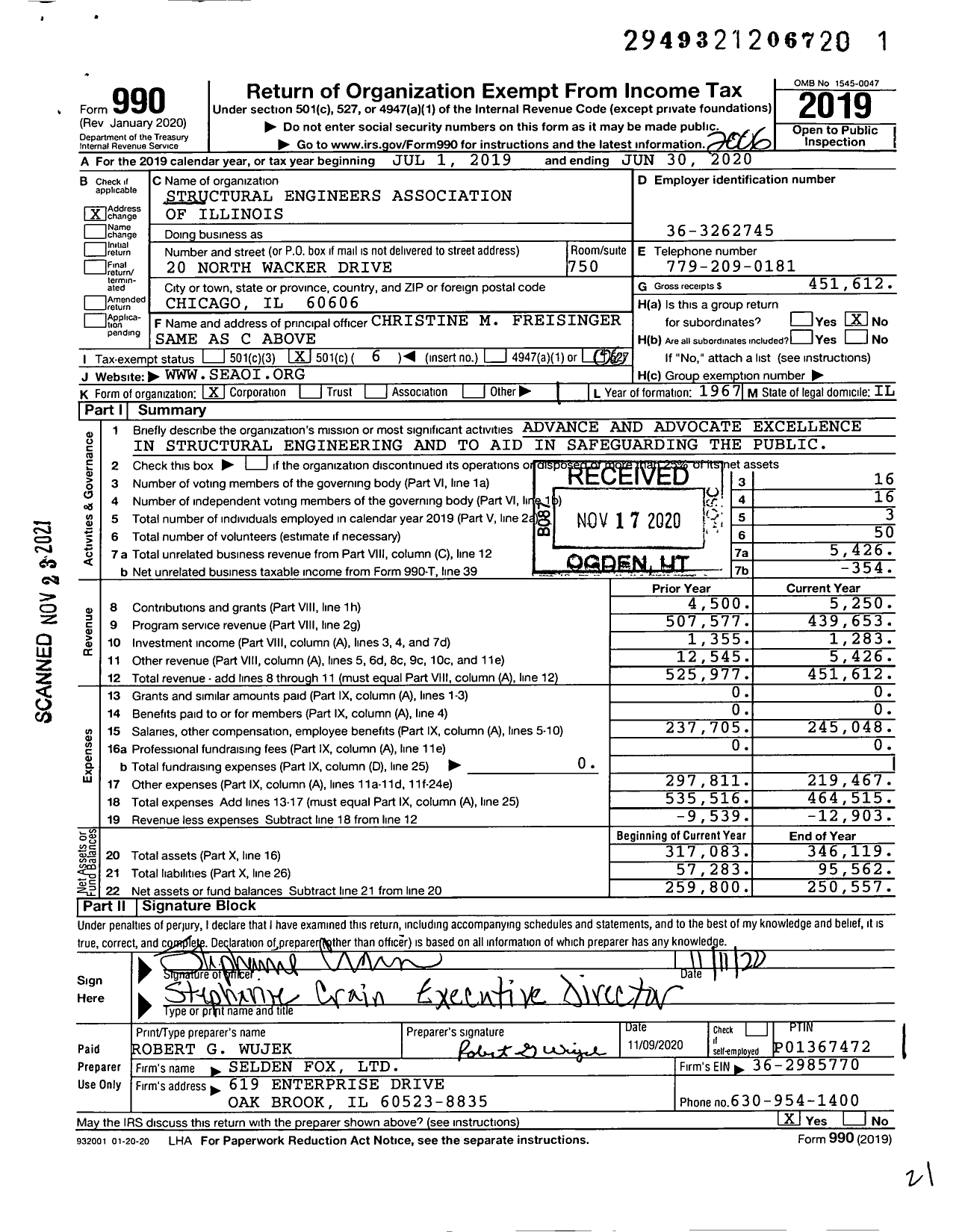 Image of first page of 2019 Form 990O for Structural Engineers Association of Illinois