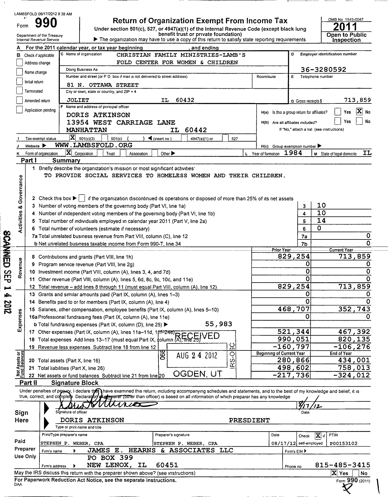 Image of first page of 2011 Form 990 for Christian Family Ministries-Lamb'S Fold Center for Women and Children