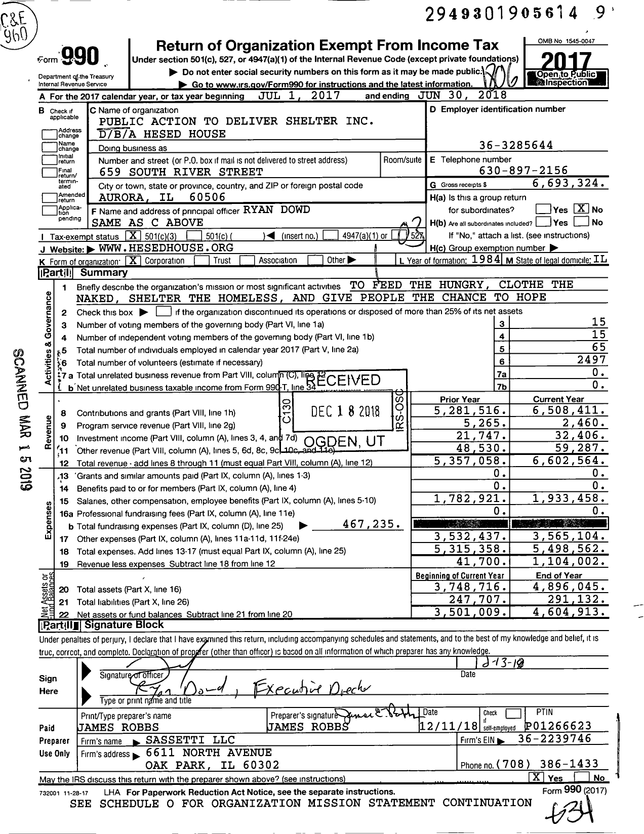 Image of first page of 2017 Form 990 for Hesed House