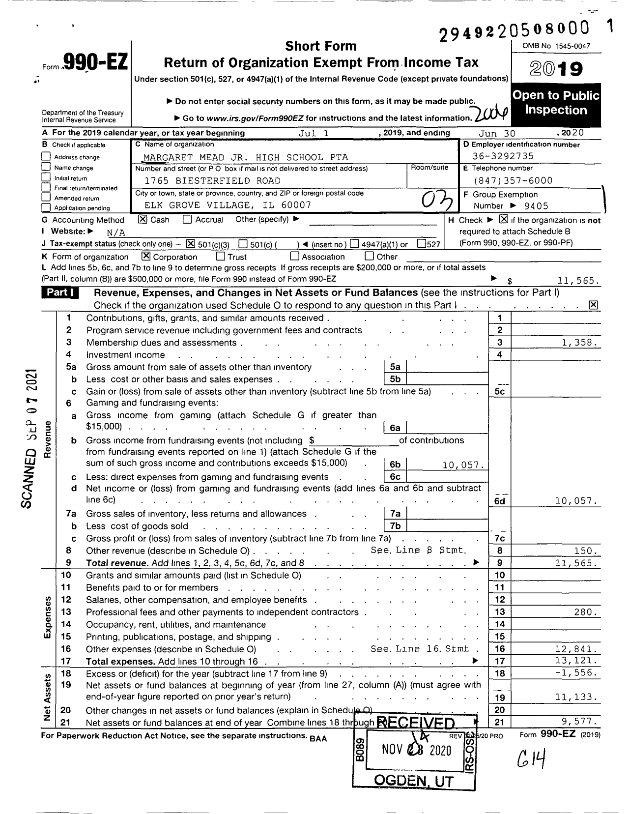 Image of first page of 2019 Form 990EZ for Illinois PTA - Margaret Mead JR High School PTA