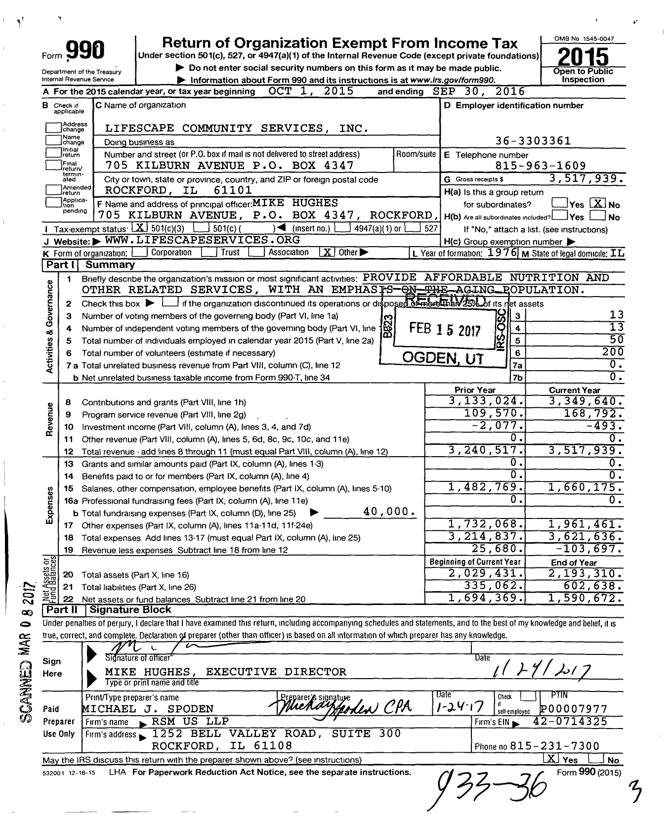 Image of first page of 2015 Form 990 for Lifescape Community Services