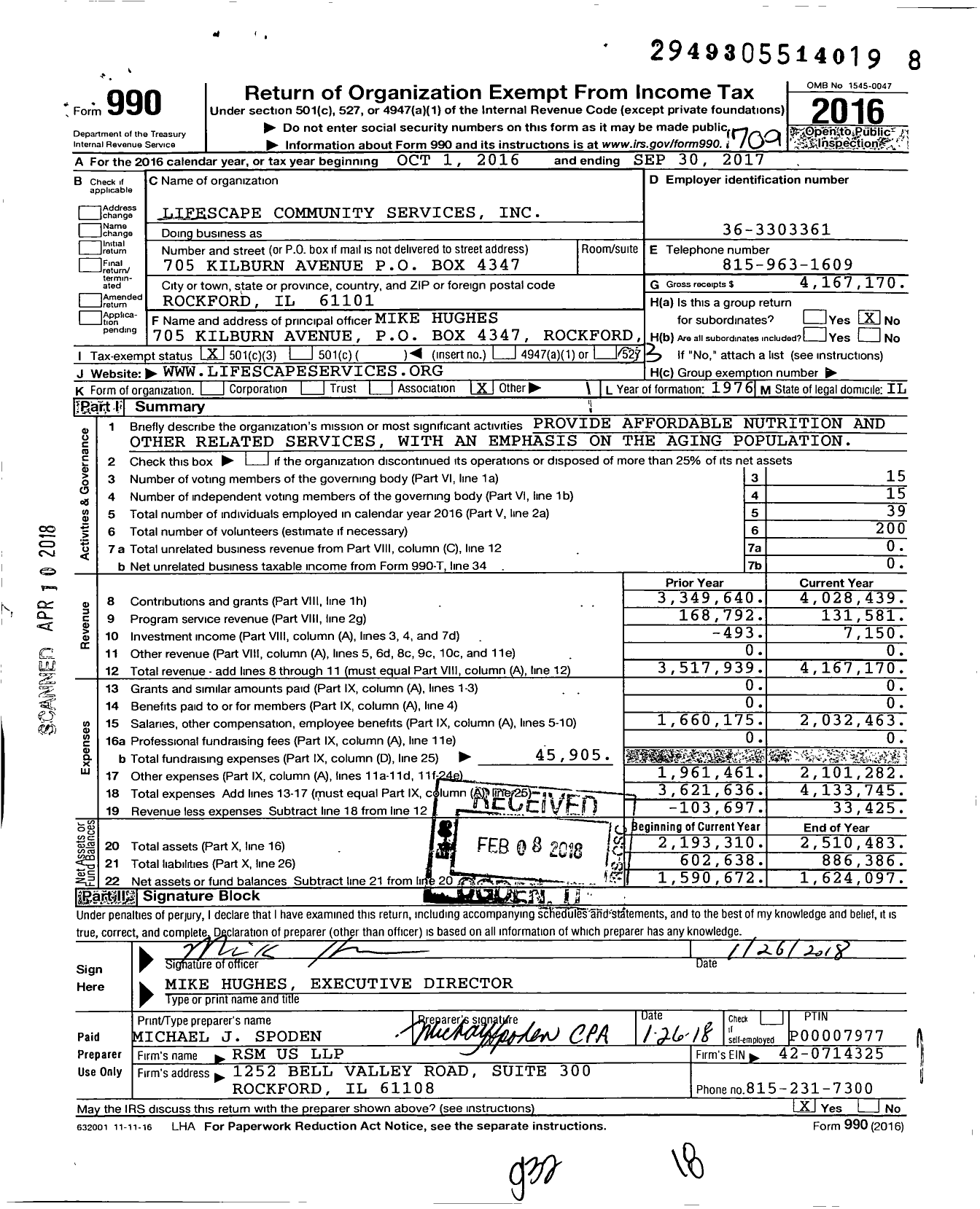Image of first page of 2016 Form 990 for Lifescape Community Services