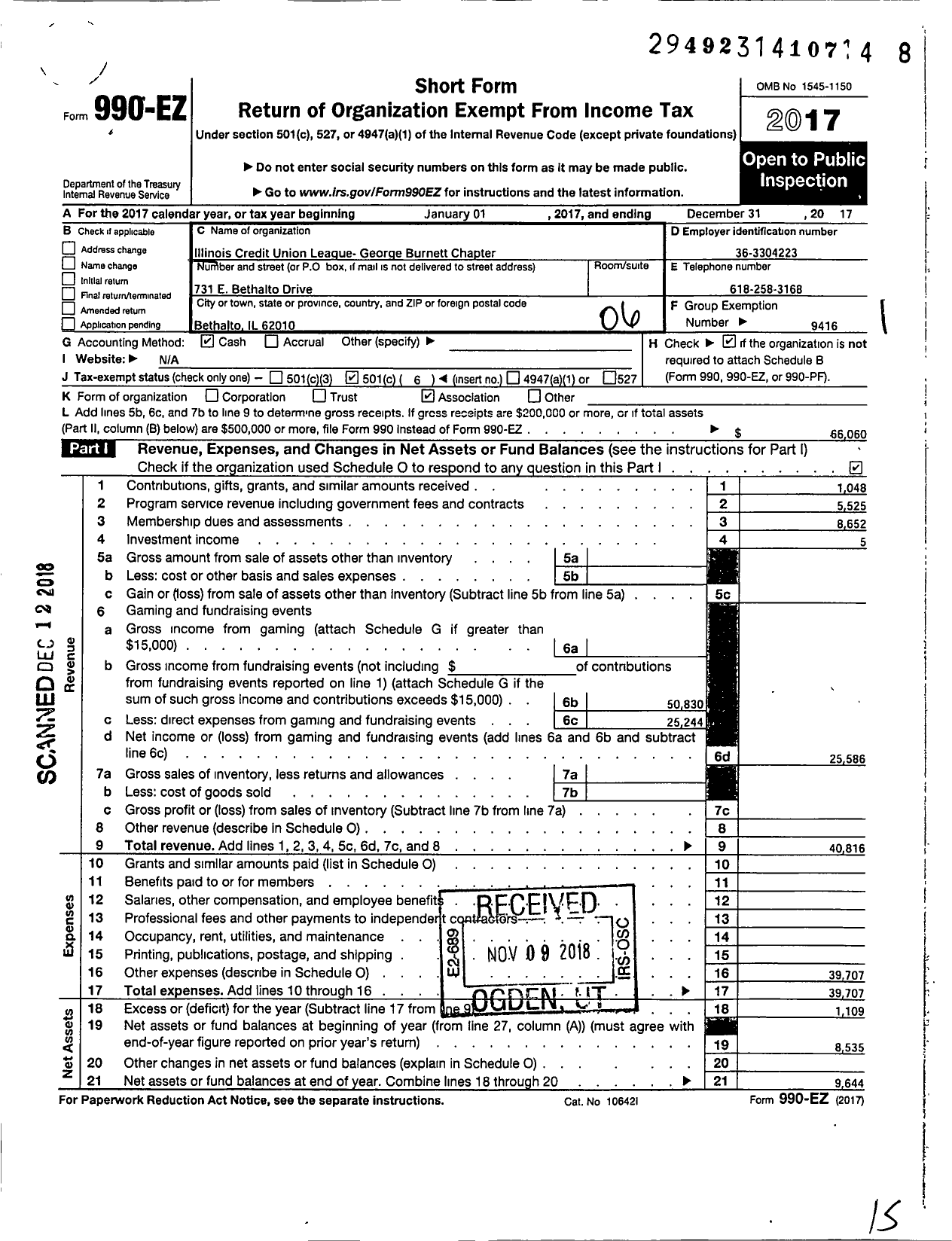 Image of first page of 2017 Form 990EO for Illinois Credit Union League / George G Burnett