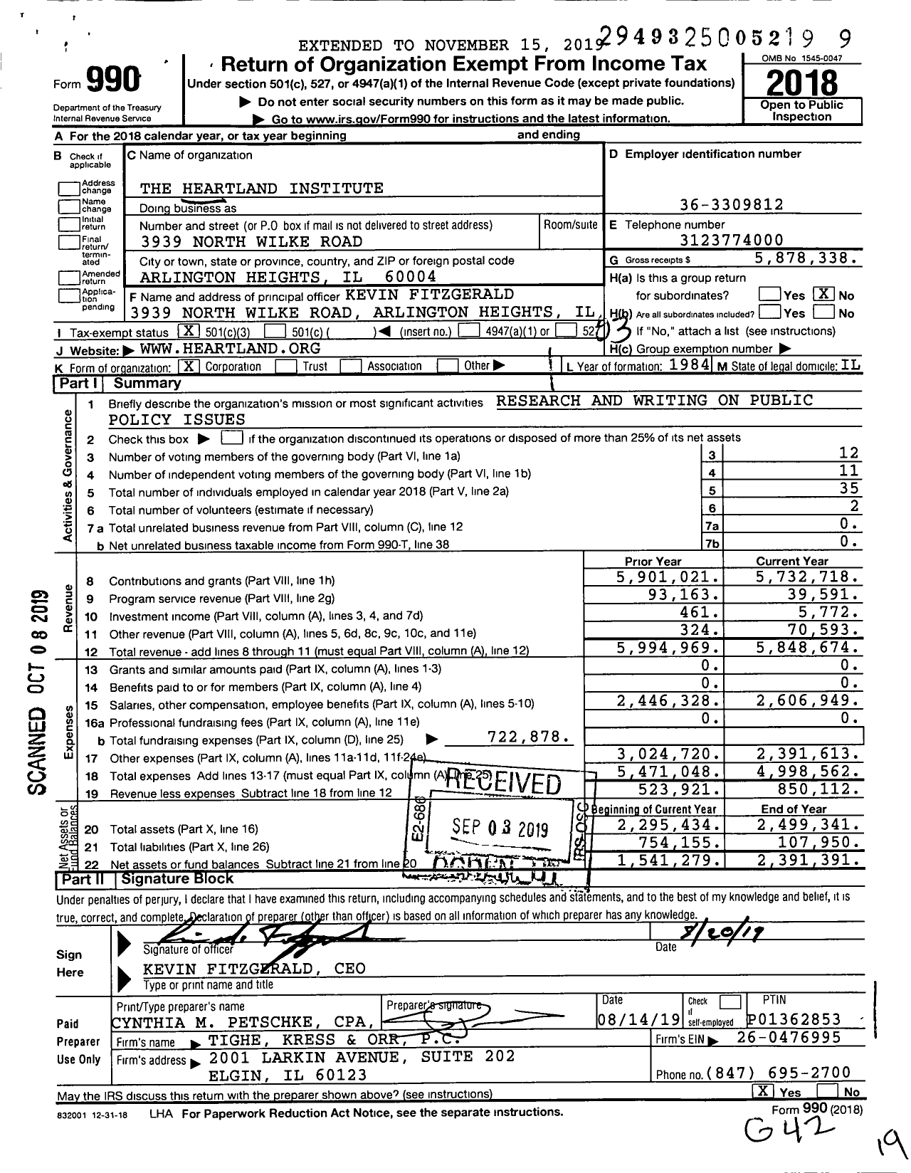 Image of first page of 2018 Form 990 for Heartland Institute