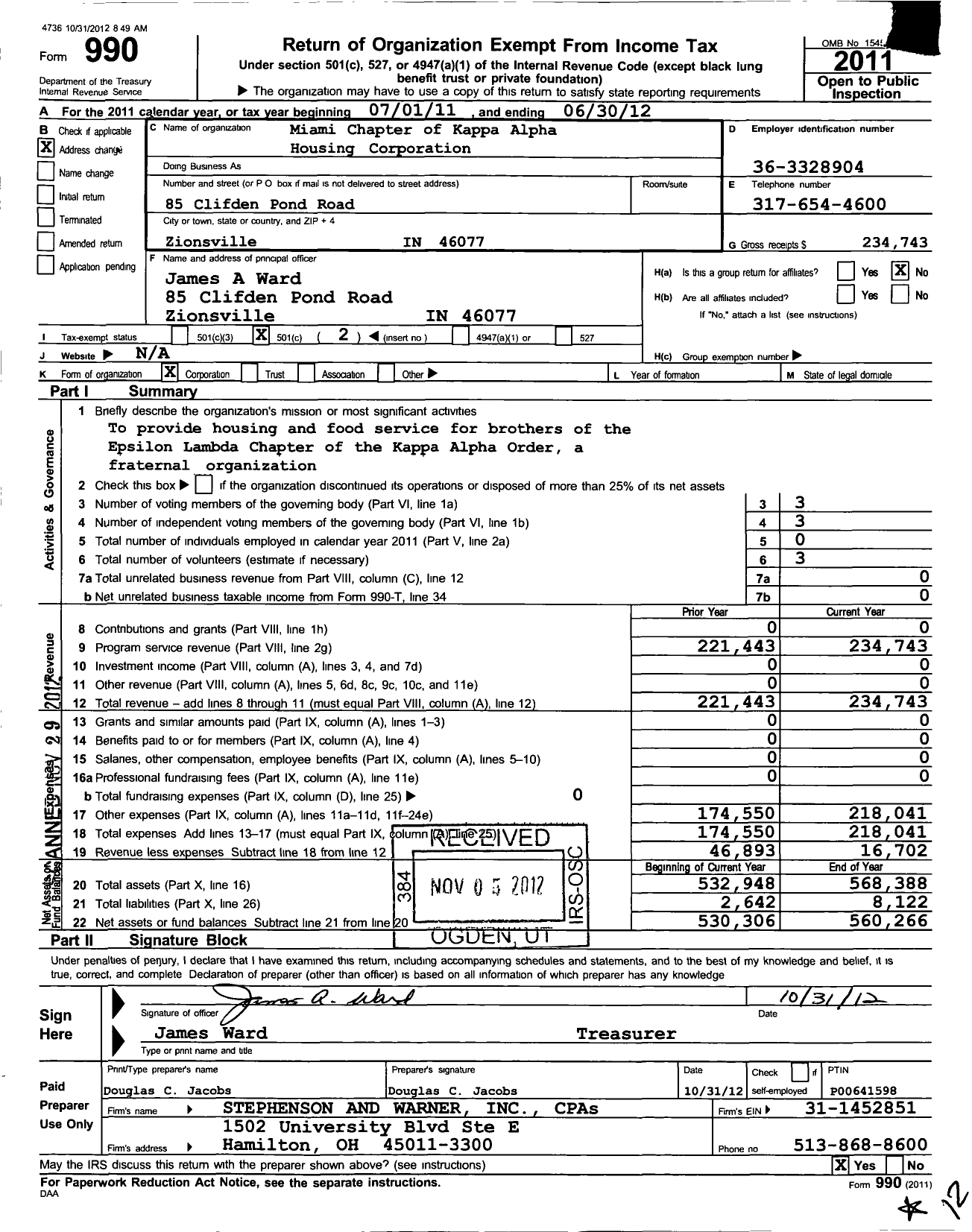 Image of first page of 2011 Form 990O for Kappa Alpha Housing Corporation