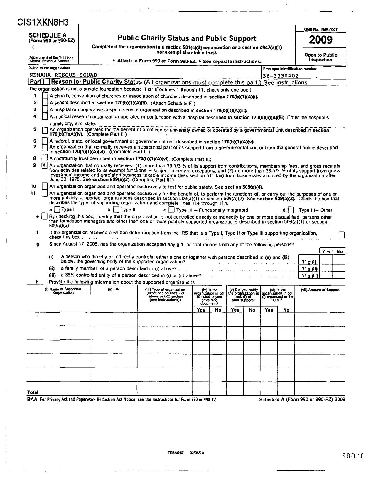 Image of first page of 2009 Form 990ER for Nemaha Rescue Team