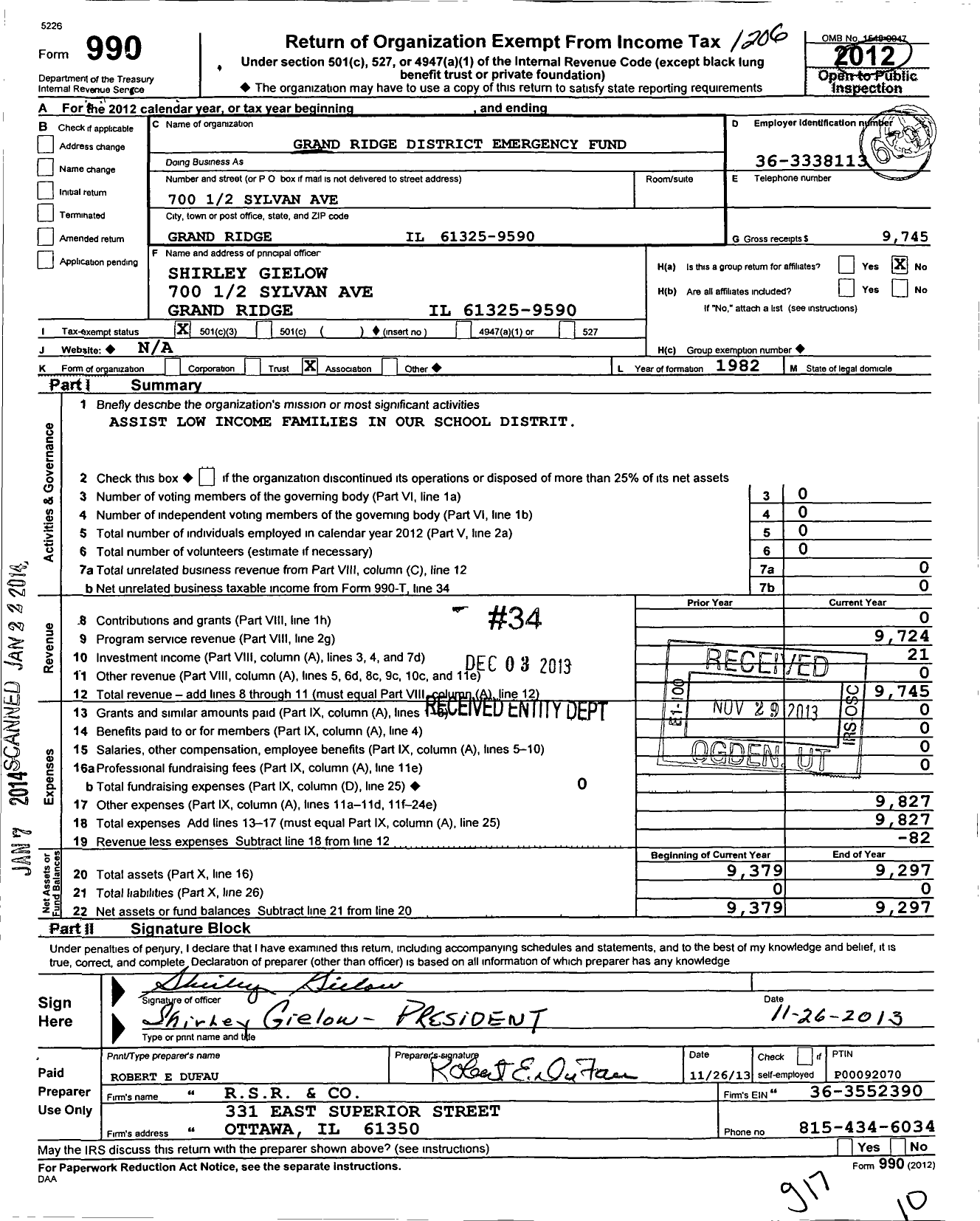 Image of first page of 2011 Form 990 for Grand Ridge District Emergency Fund