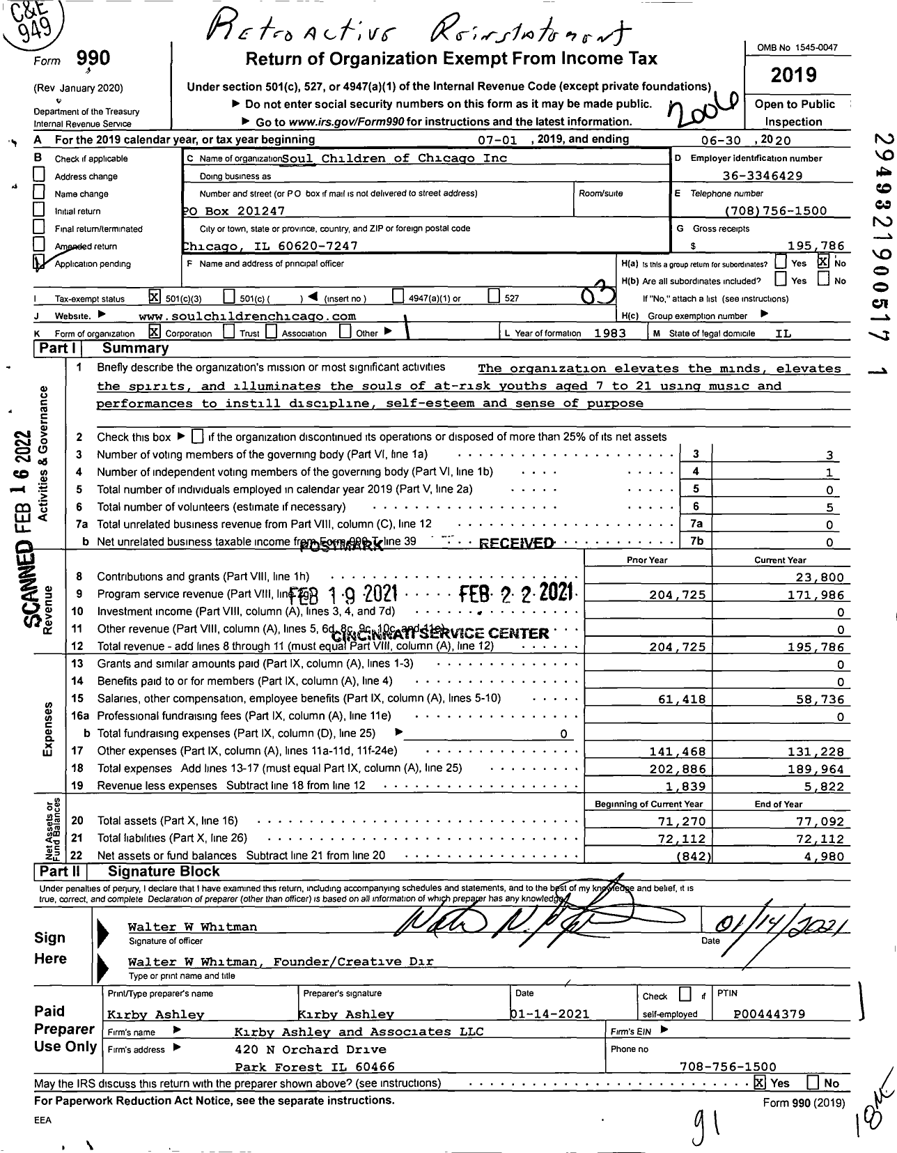 Image of first page of 2019 Form 990 for Soul Children of Chicago