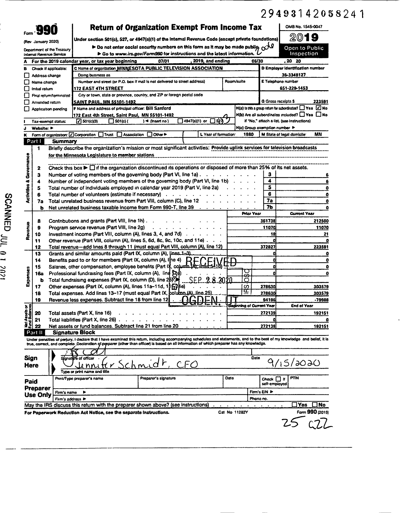 Image of first page of 2019 Form 990 for Minnesota Public Television Association