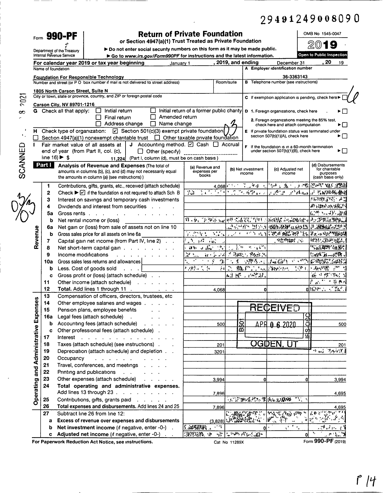 Image of first page of 2019 Form 990PF for Foundation for Responsible Technology