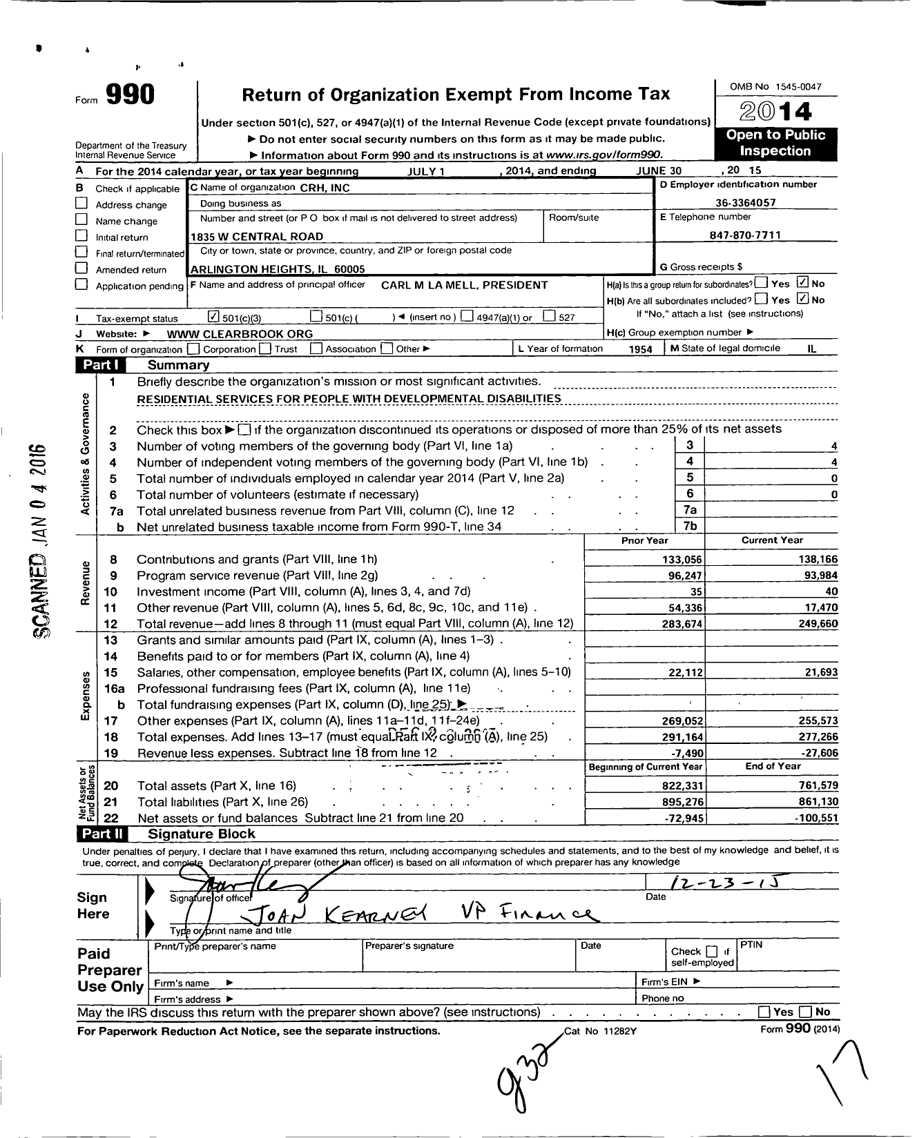 Image of first page of 2014 Form 990 for CRH