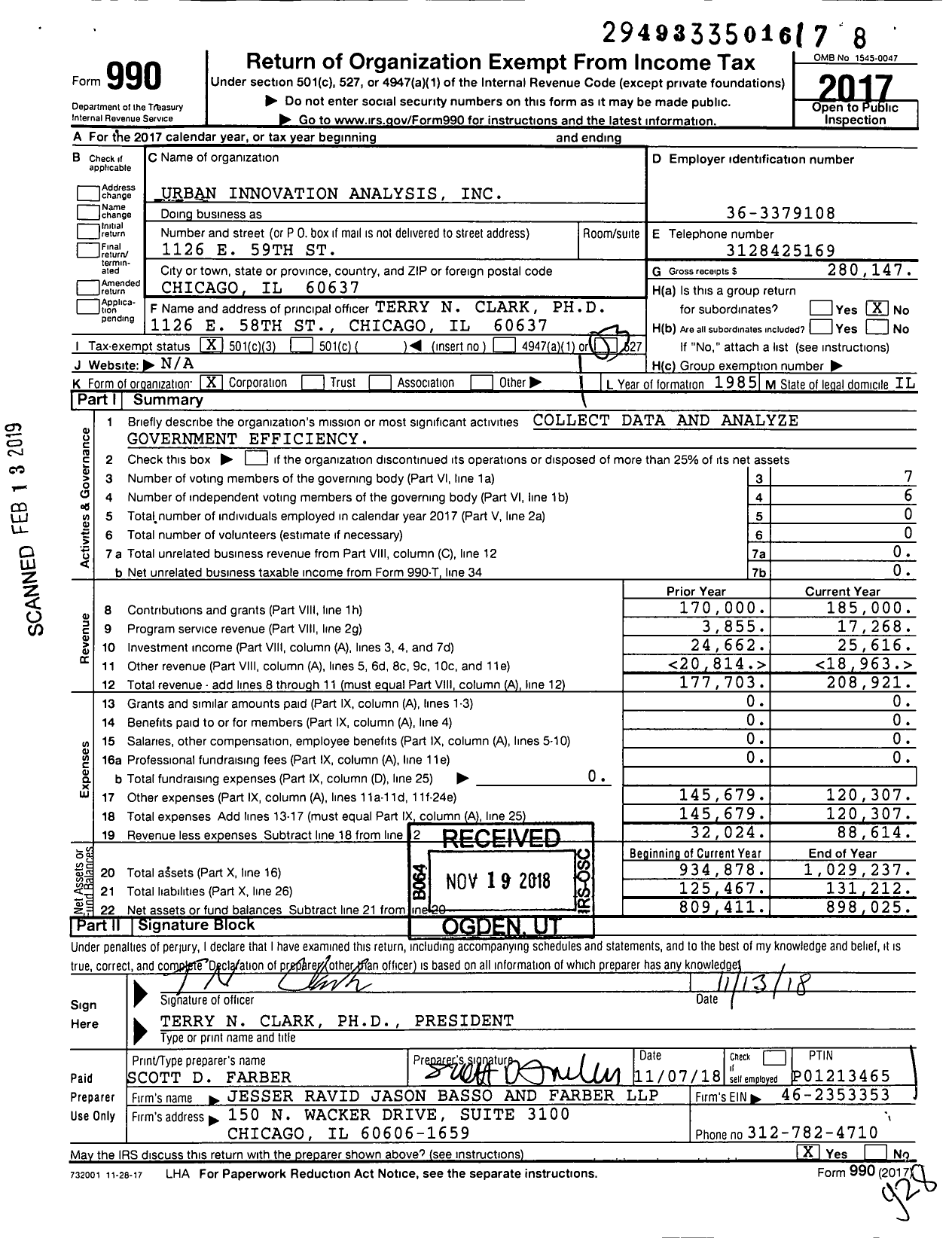 Image of first page of 2017 Form 990 for Urban Innovation Analysis