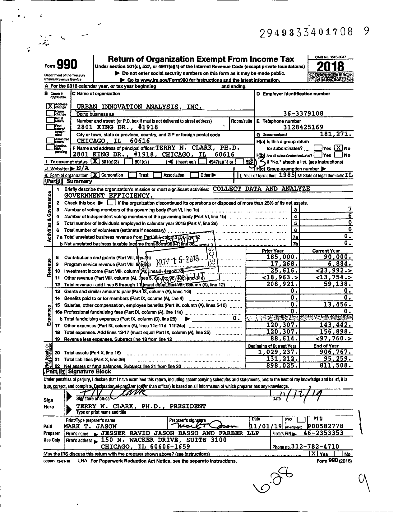 Image of first page of 2018 Form 990 for Urban Innovation Analysis