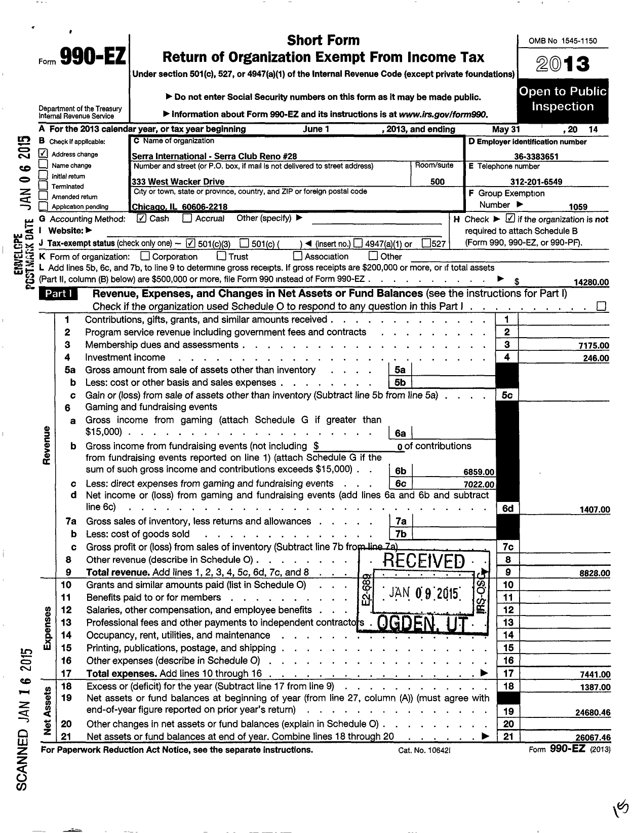 Image of first page of 2013 Form 990EZ for Serra International - 28 Serra Club of Reno