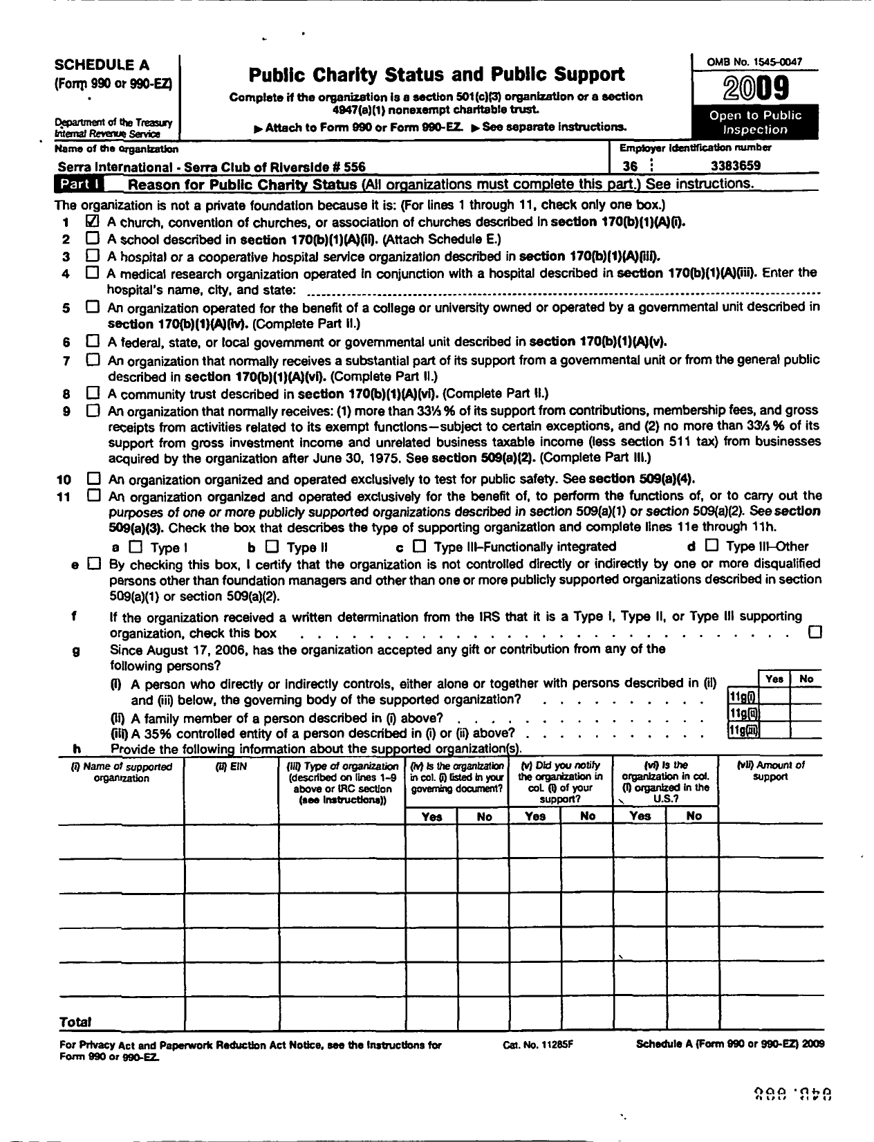 Image of first page of 2009 Form 990ER for Serra International - 556 Riverside Serra Club