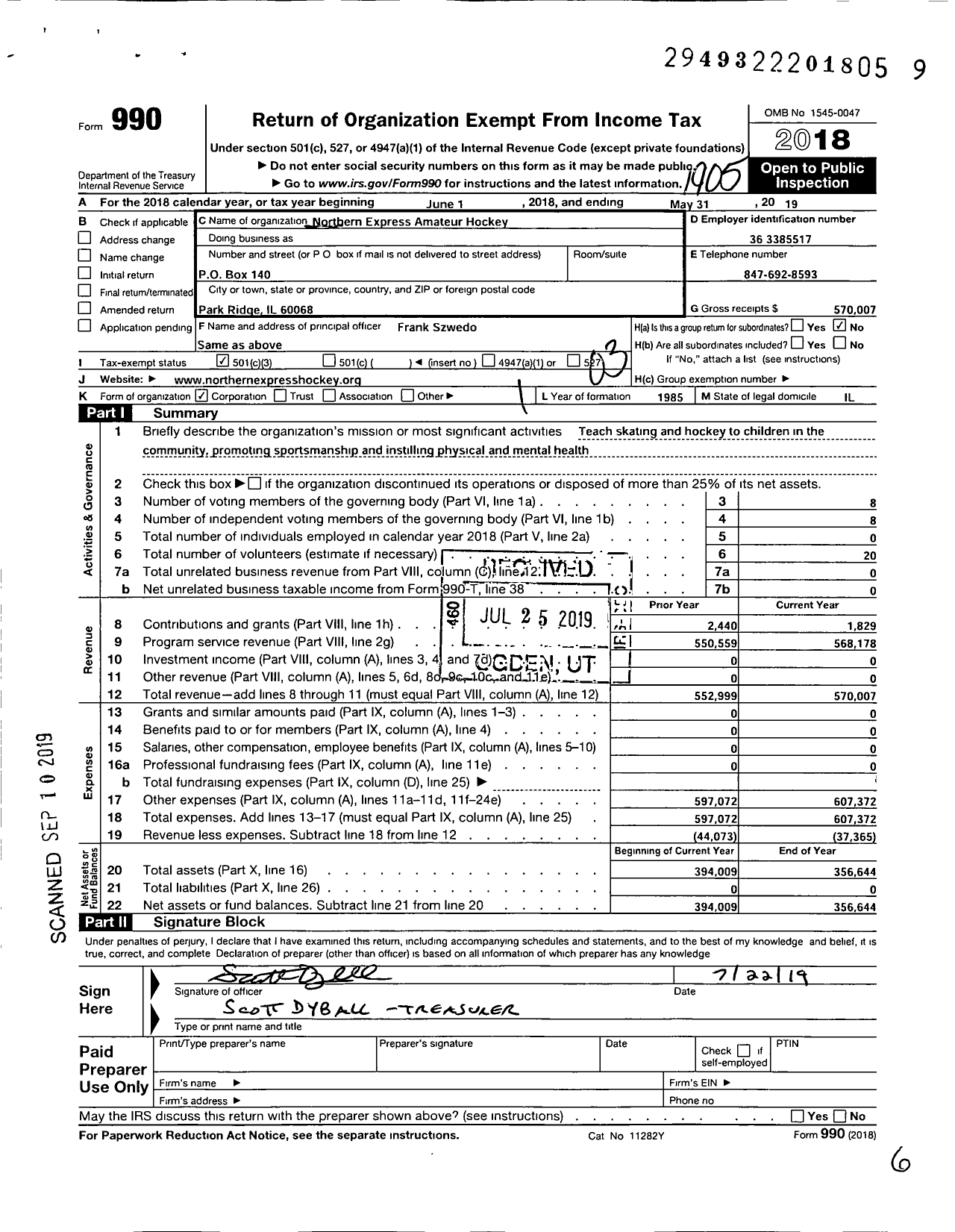 Image of first page of 2018 Form 990 for Northern Express Amateur Hockey