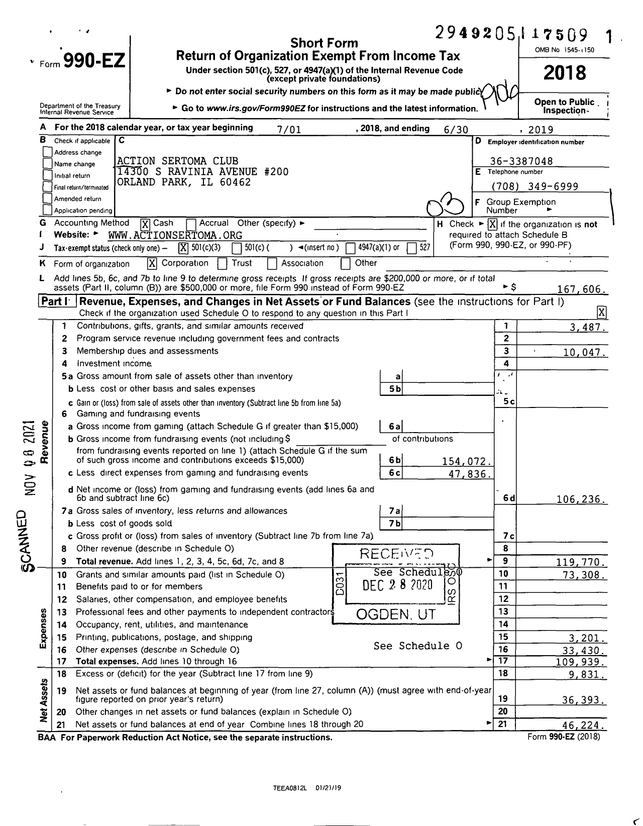 Image of first page of 2018 Form 990EZ for Sertoma - 10590 Action Sertoma Club