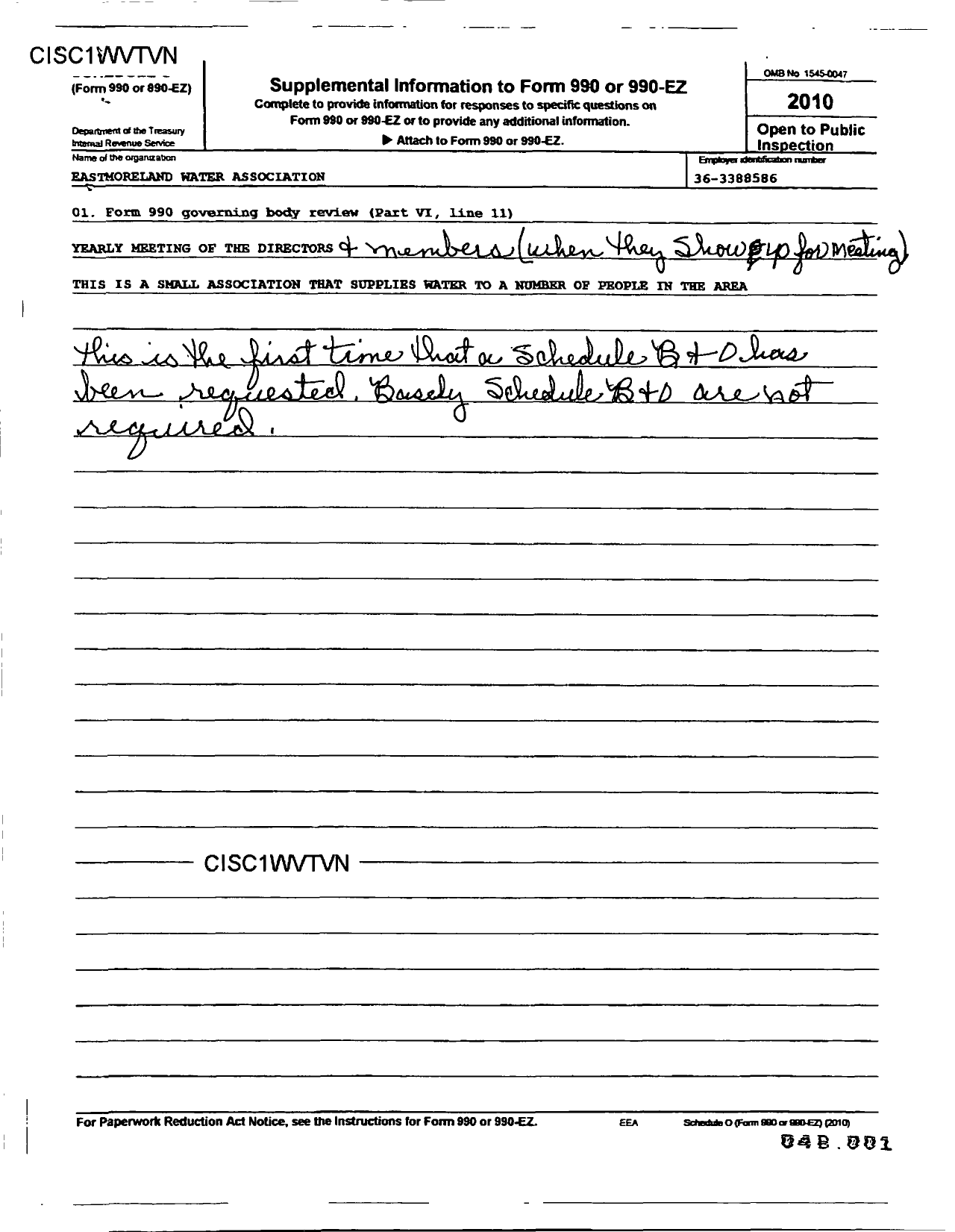 Image of first page of 2010 Form 990OR for Eastmoreland Water Service Association