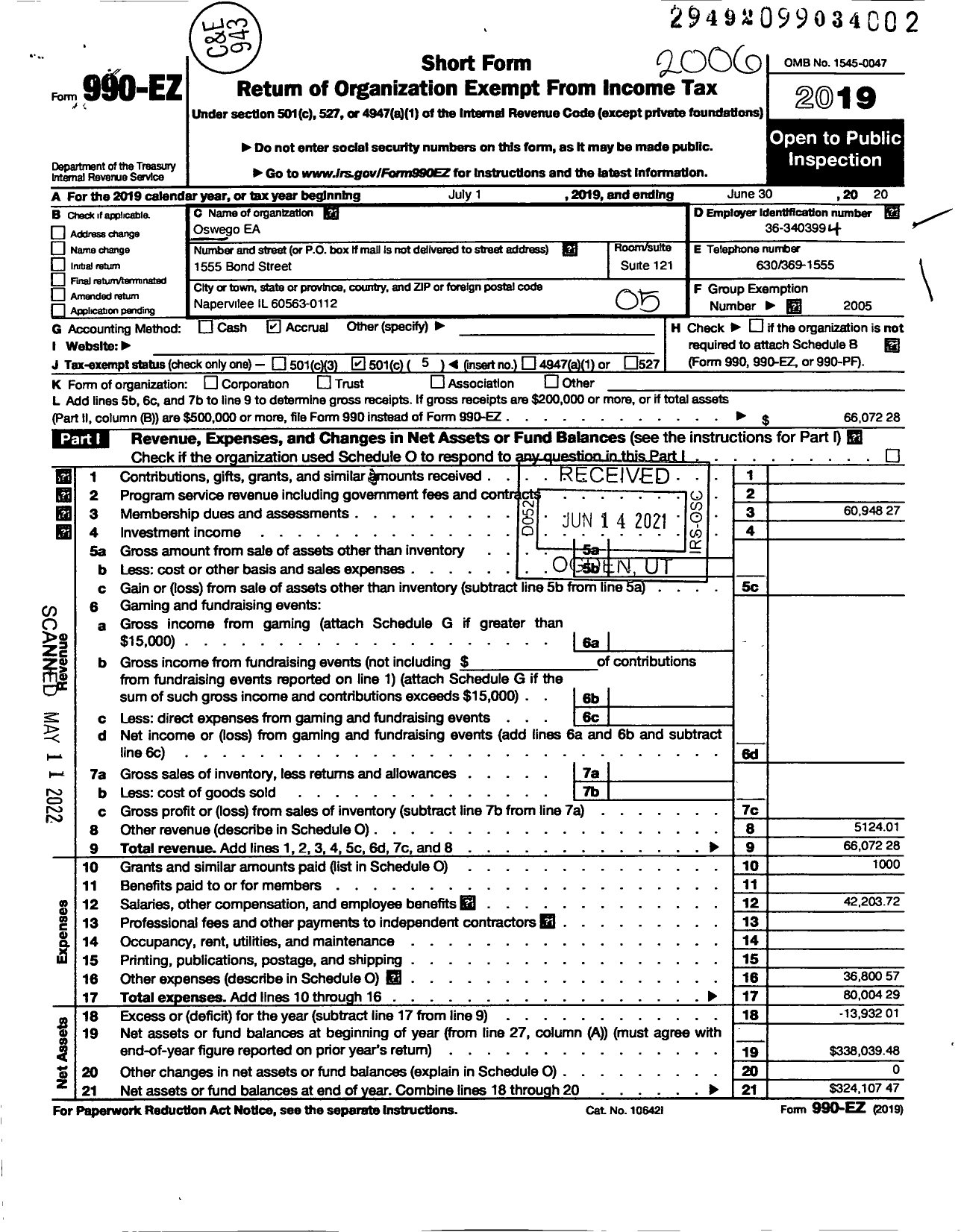 Image of first page of 2019 Form 990EO for Illinois Education Association - Oswego Ea